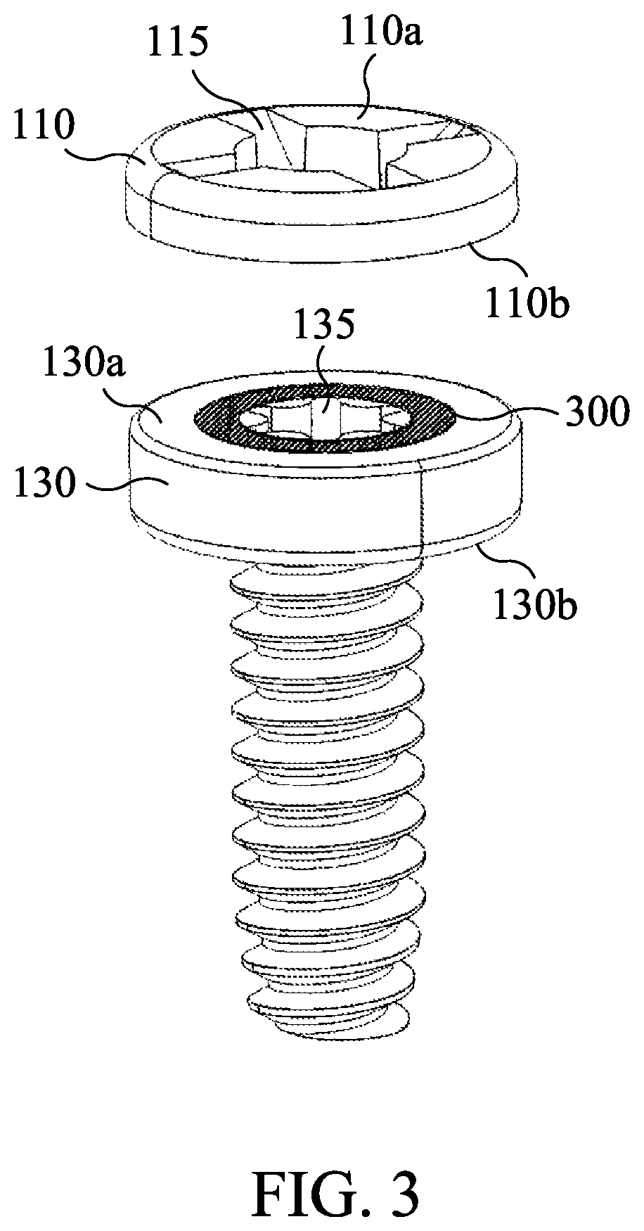 Patent US12092141 Figure 3 – Screw having stacked screw heads