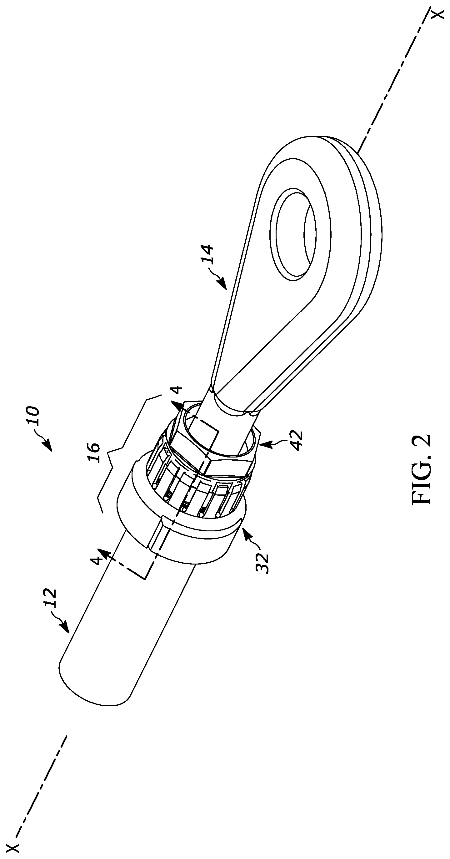 Patent US12092147 Figure 2 – Adjustable length rod-end assembly having an integral secondary locking feature