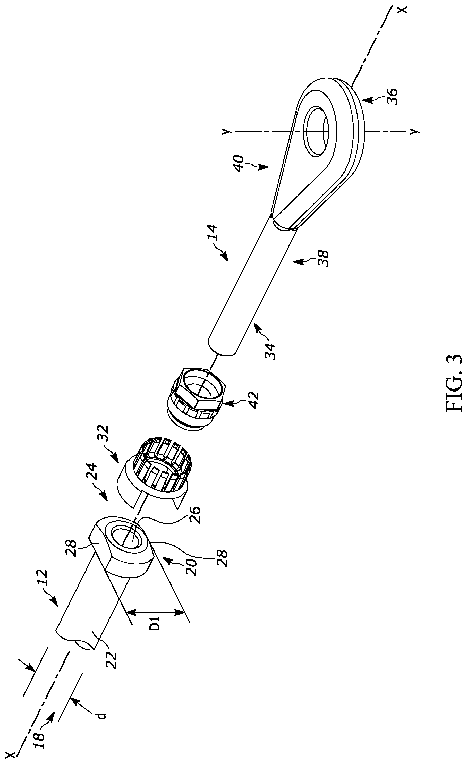 Patent US12092147 Figure 3 – Adjustable length rod-end assembly having an integral secondary locking feature