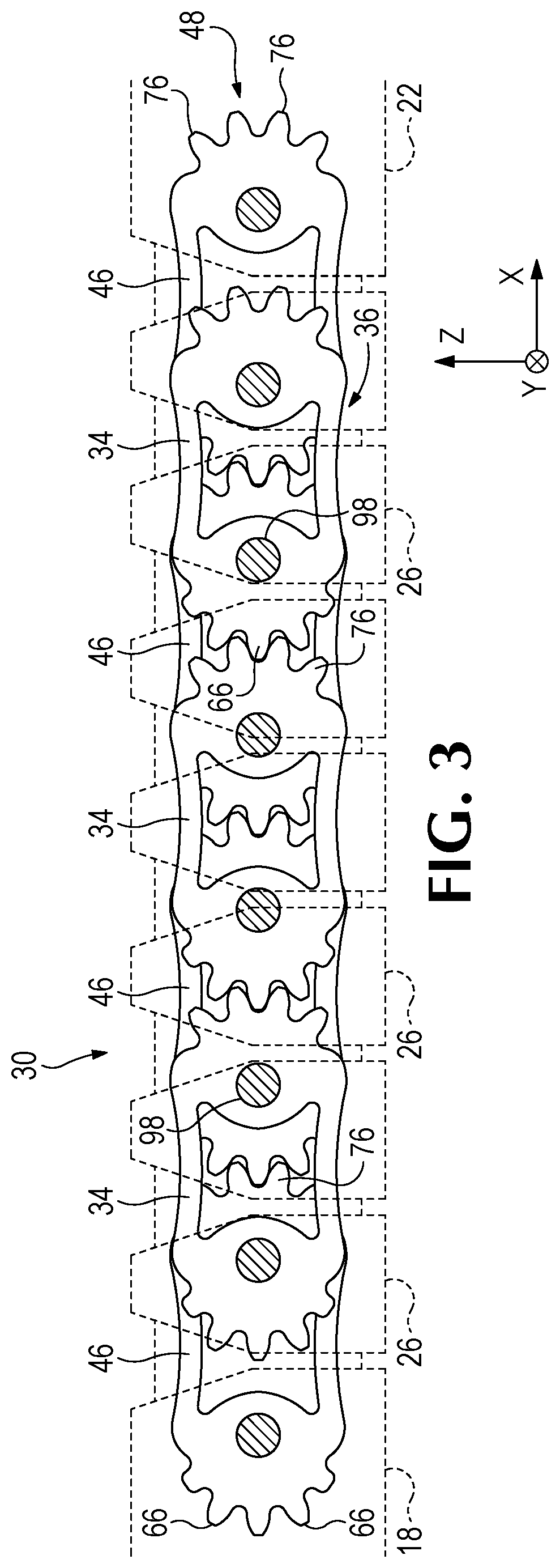 Patent US12092151 Figure 3 – Multi-pivot timing chain with link flexures