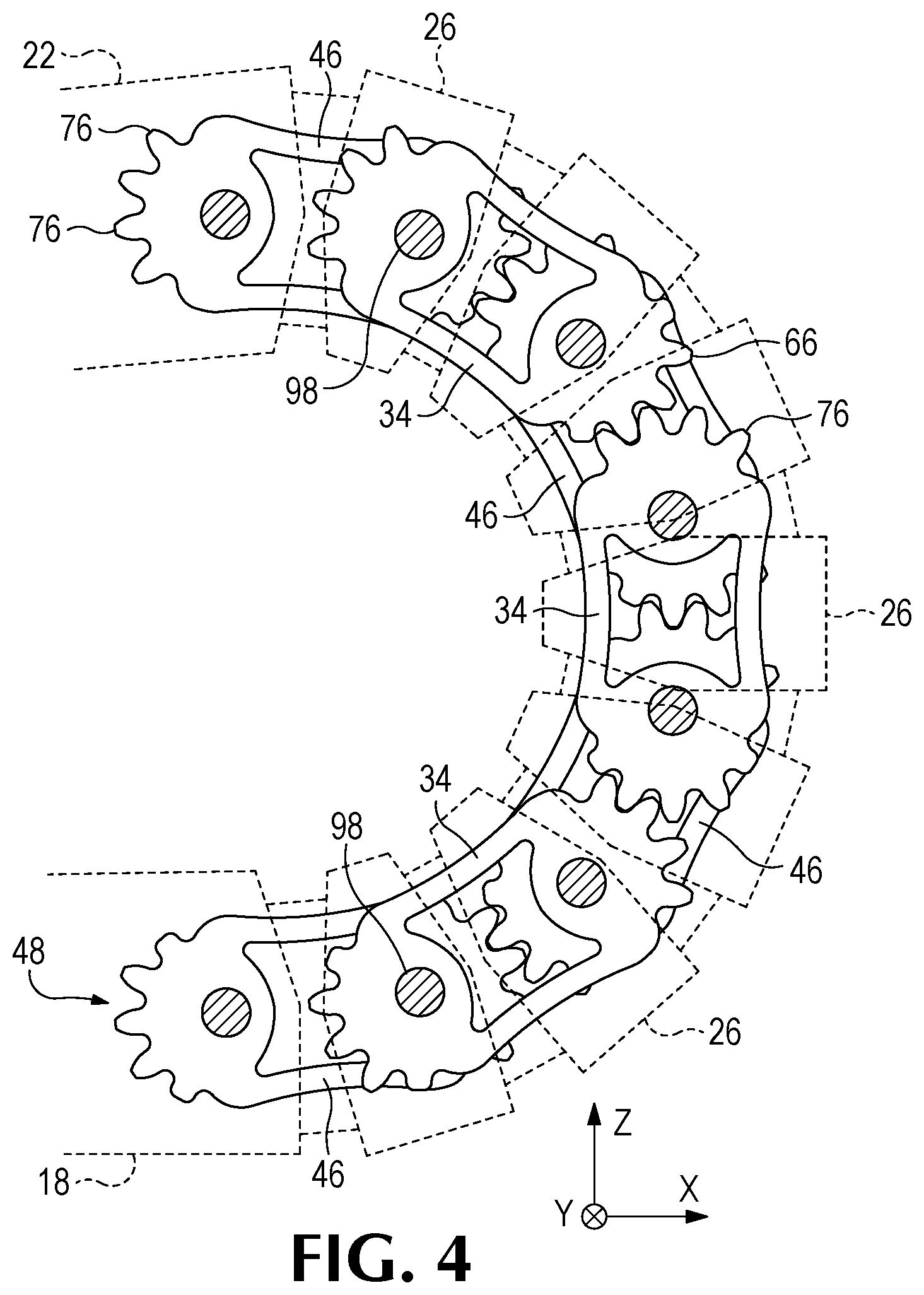 Patent US12092151 Figure 4 – Multi-pivot timing chain with link flexures