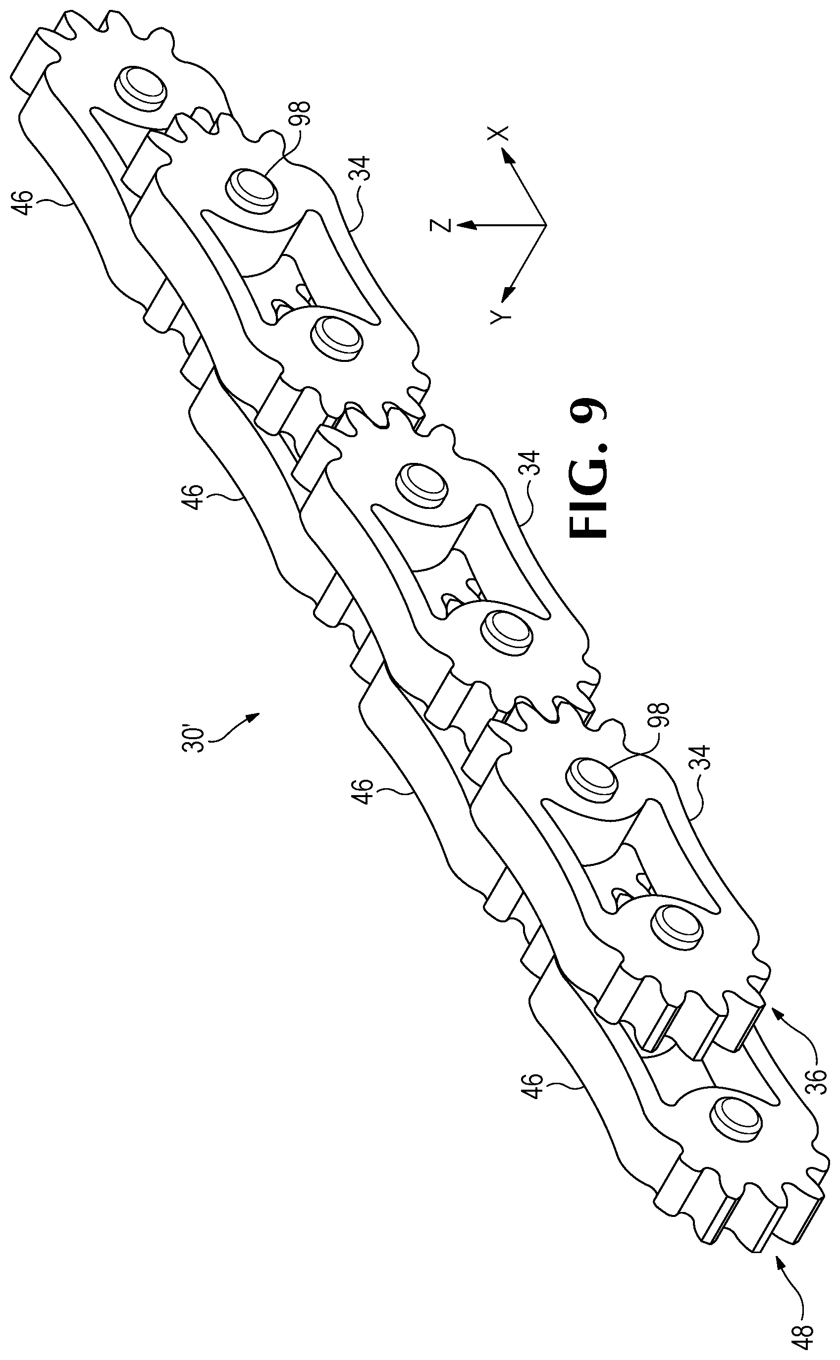 Patent US12092151 Figure 8 – Multi-pivot timing chain with link flexures