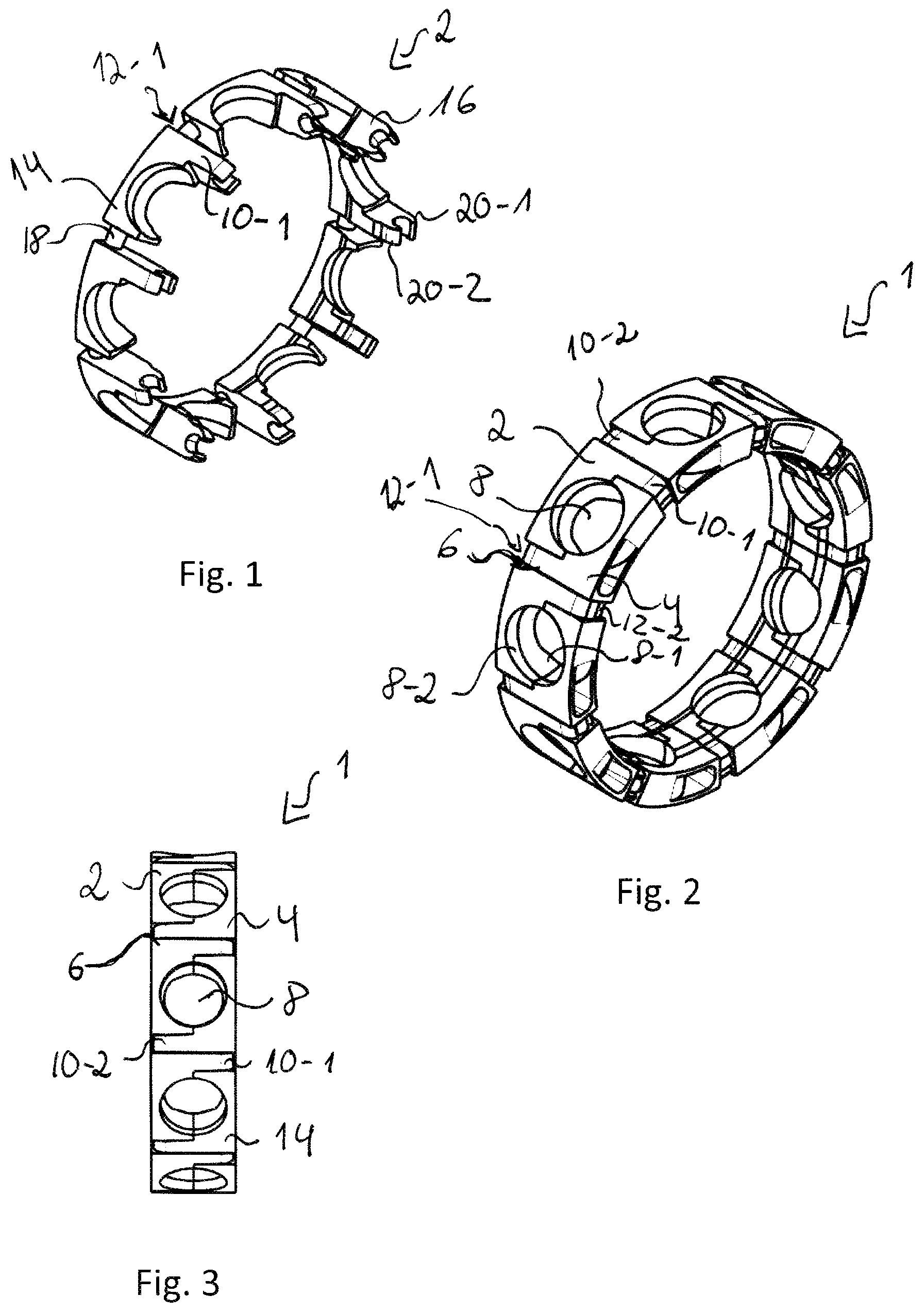 Patent US12092158 Figure 1 – Two-part bearing cage for a rolling bearing