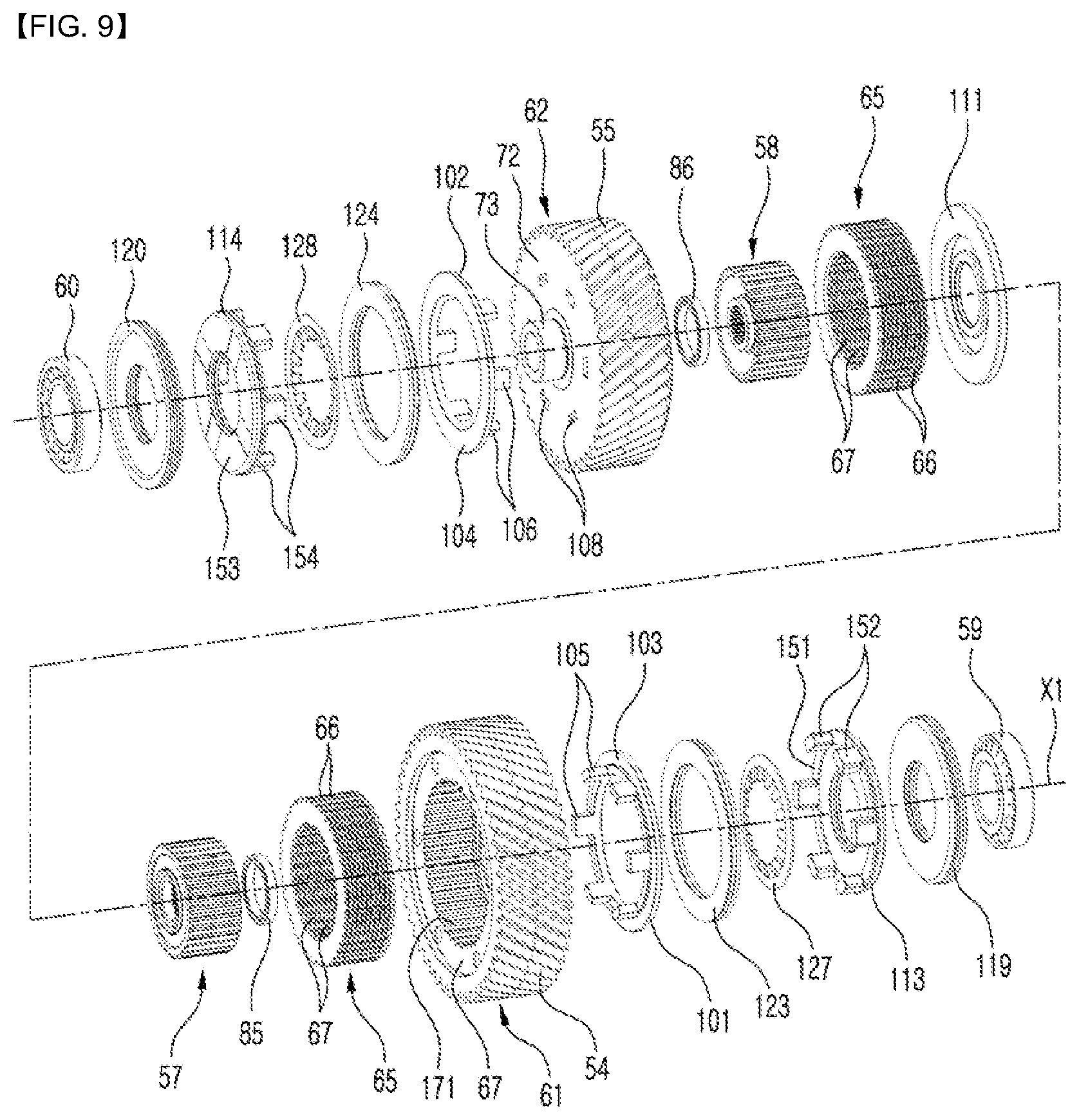 Patent US12092167 Figure 9 – Speed shifting structure of electric driving apparatus for vehicle and electric driving apparatus including same