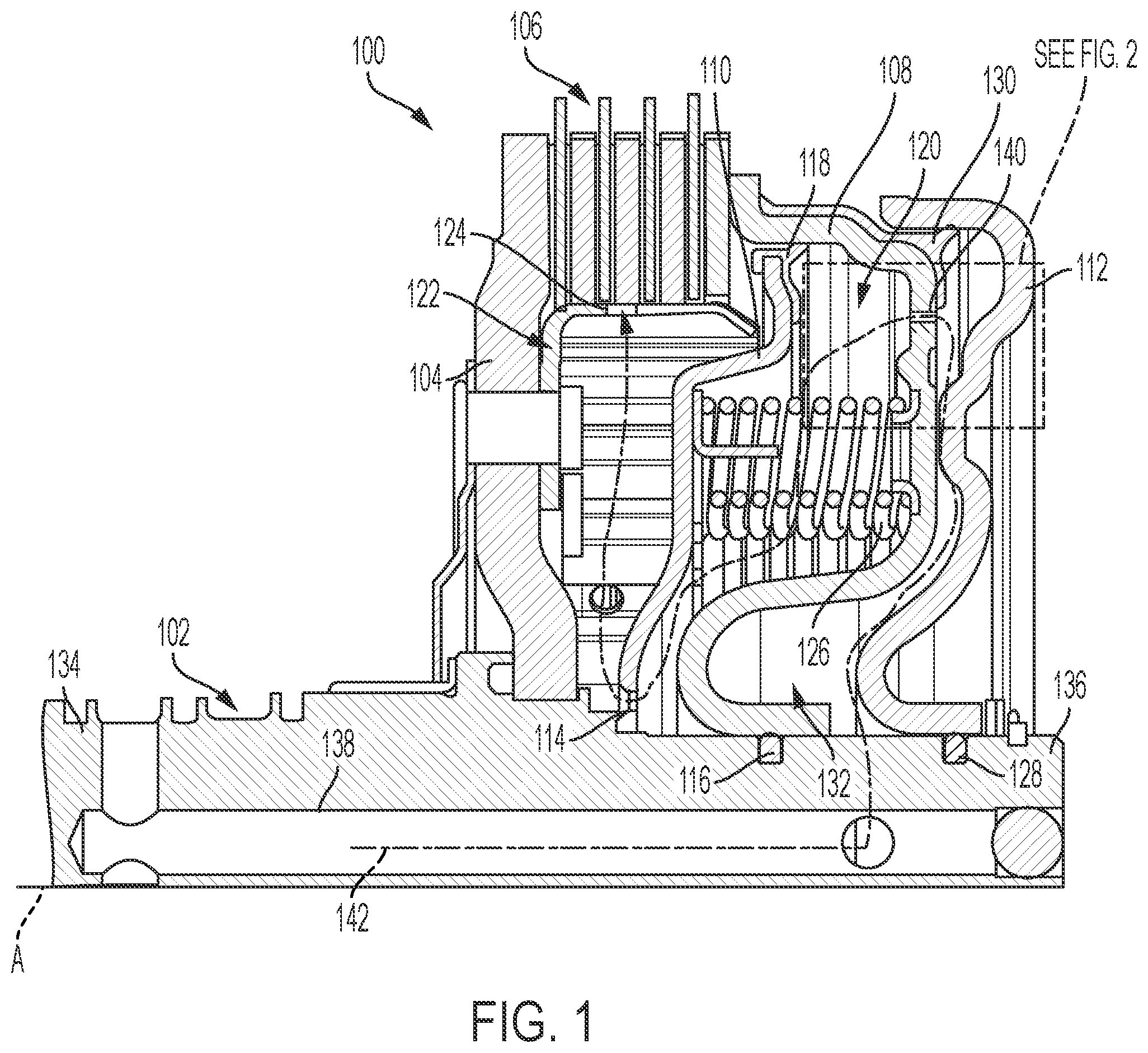 Patent US12092168 Figure 1 – Disconnect clutch piston cooling flow port