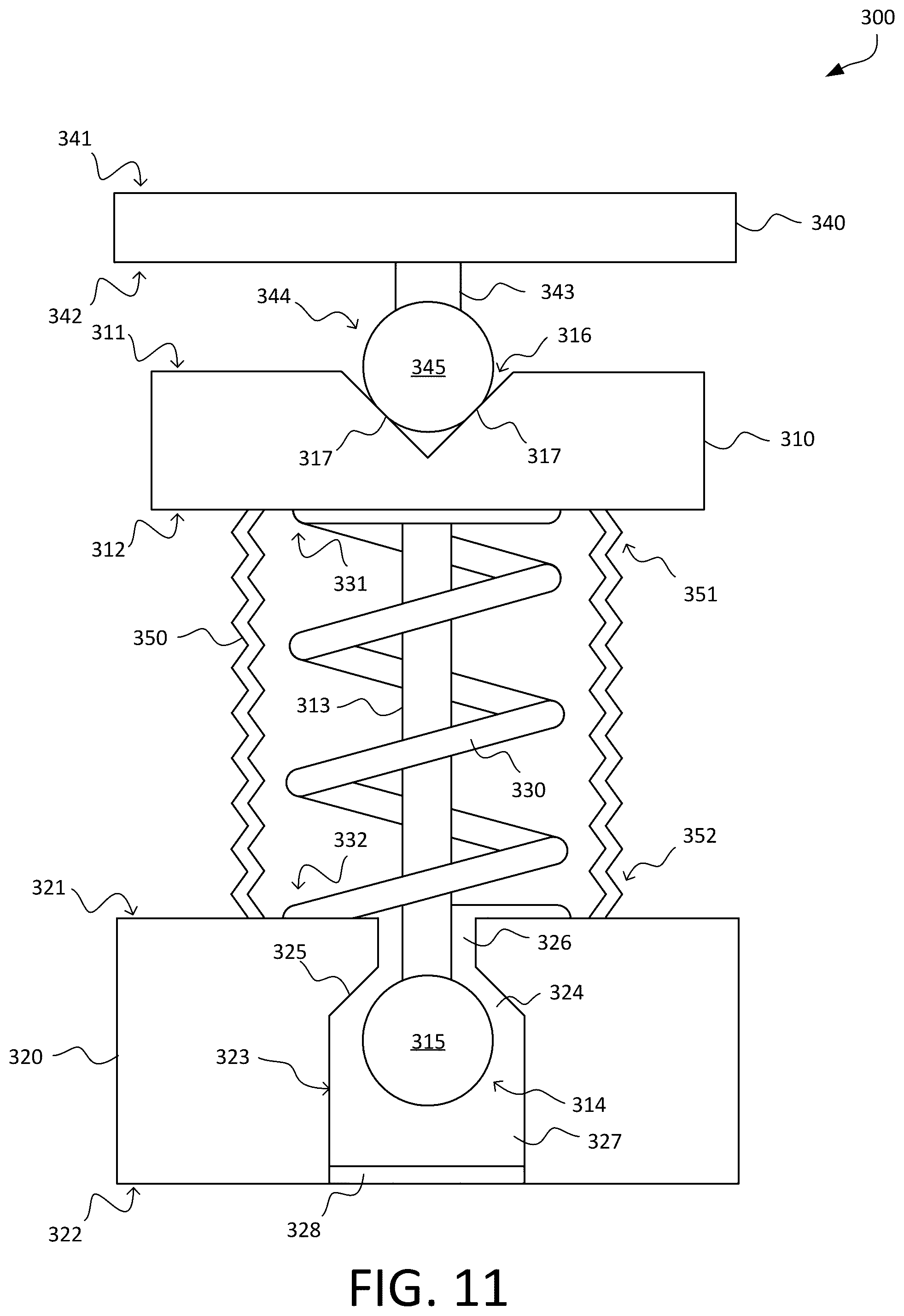 Patent US12092183 Figure 11 – Spring mechanism for self-lock and centering during loading