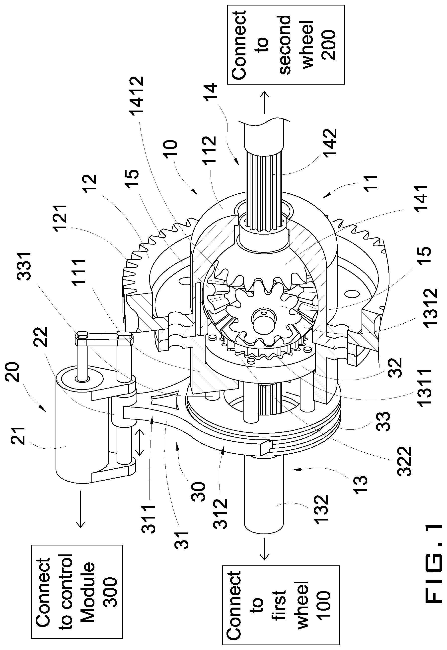 Patent US12092197 Figure 1 – Differential assembly with differential locking apparatus
