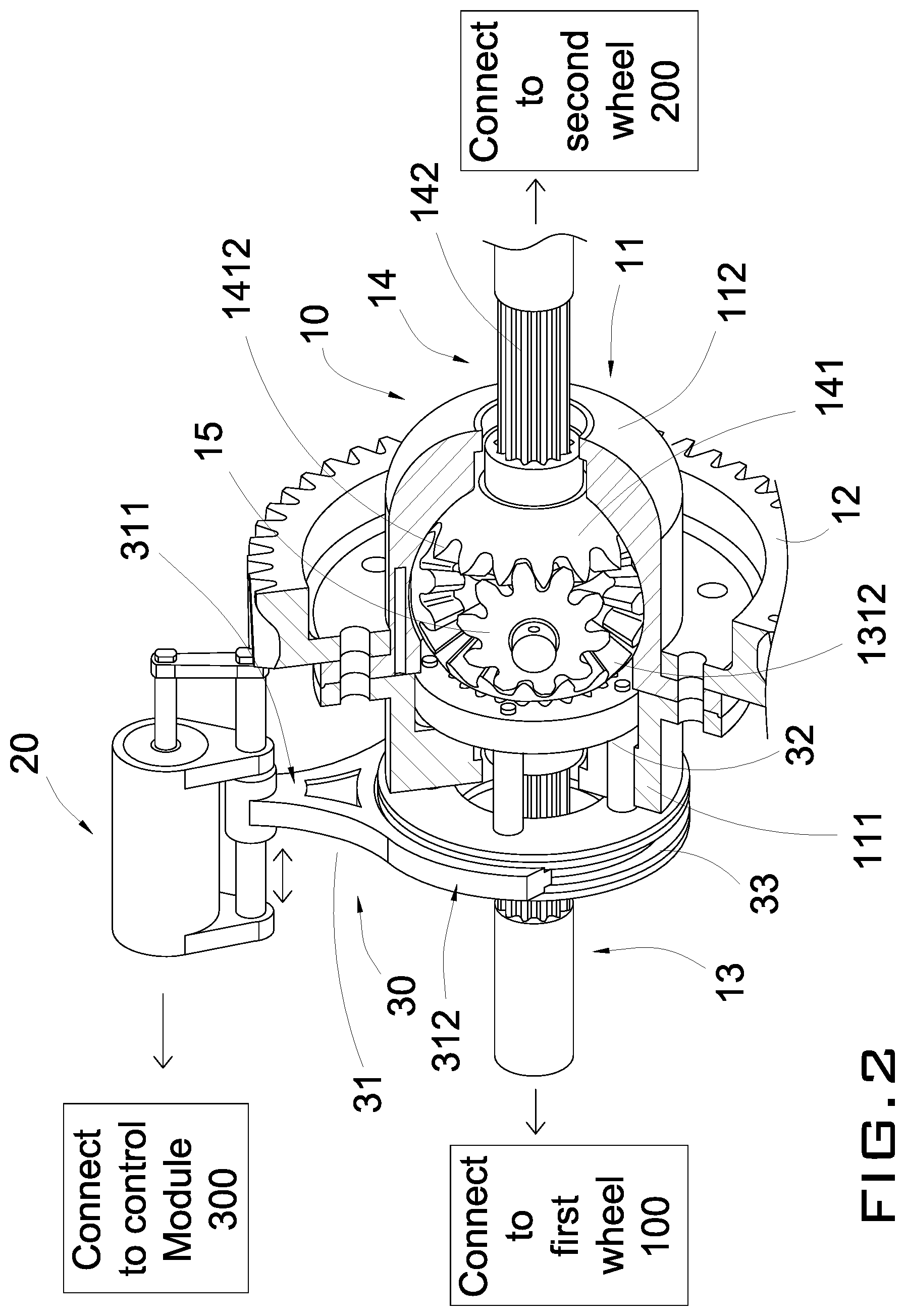 Patent US12092197 Figure 2 – Differential assembly with differential locking apparatus