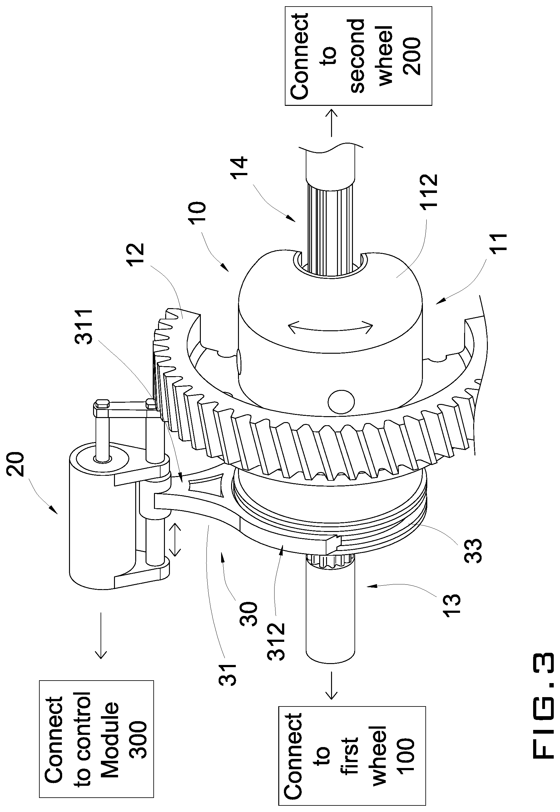 Patent US12092197 Figure 3 – Differential assembly with differential locking apparatus