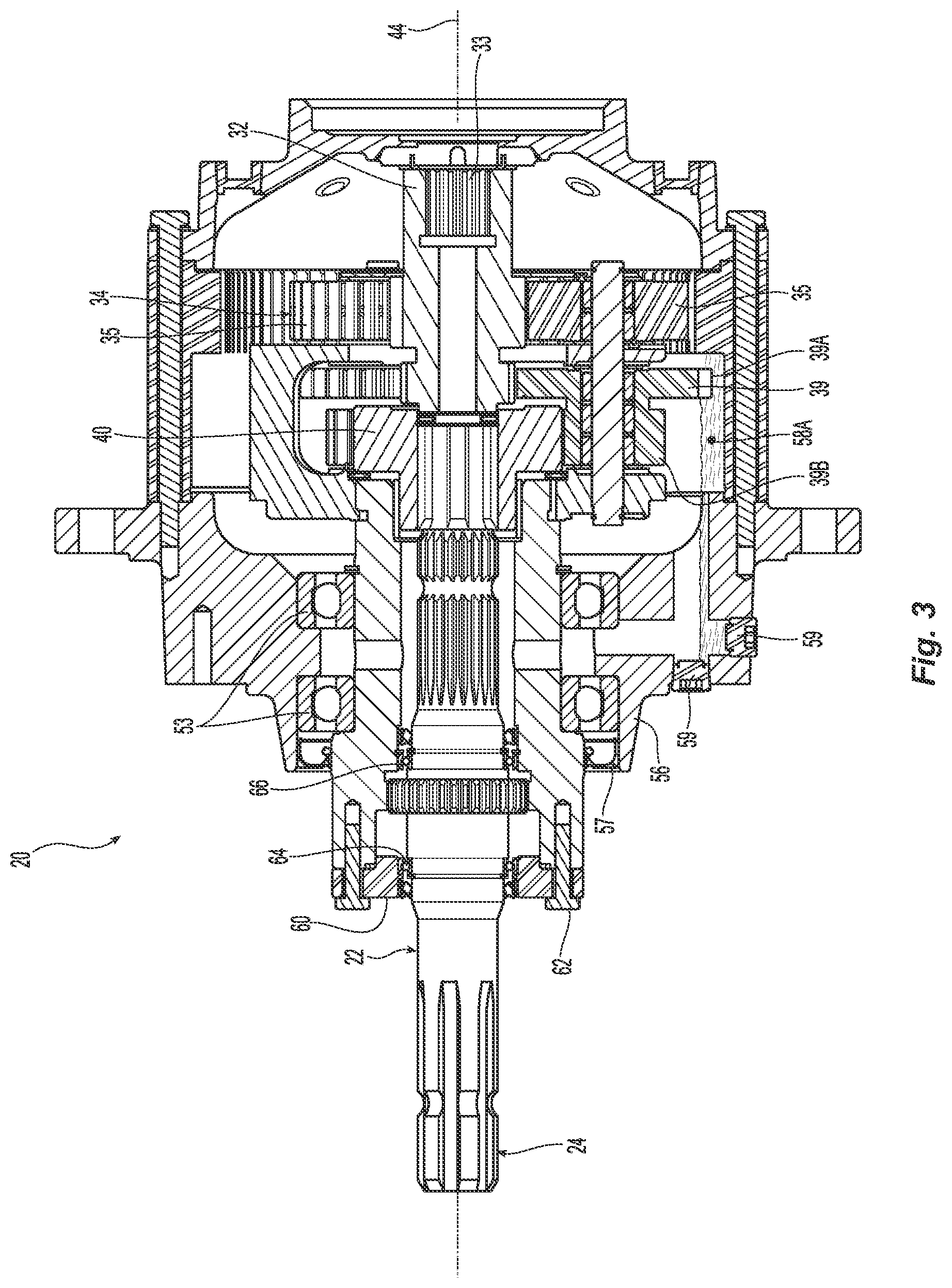 Patent US12092203 Figure 3 – Planetary gear assembly with reversible PTO shaft