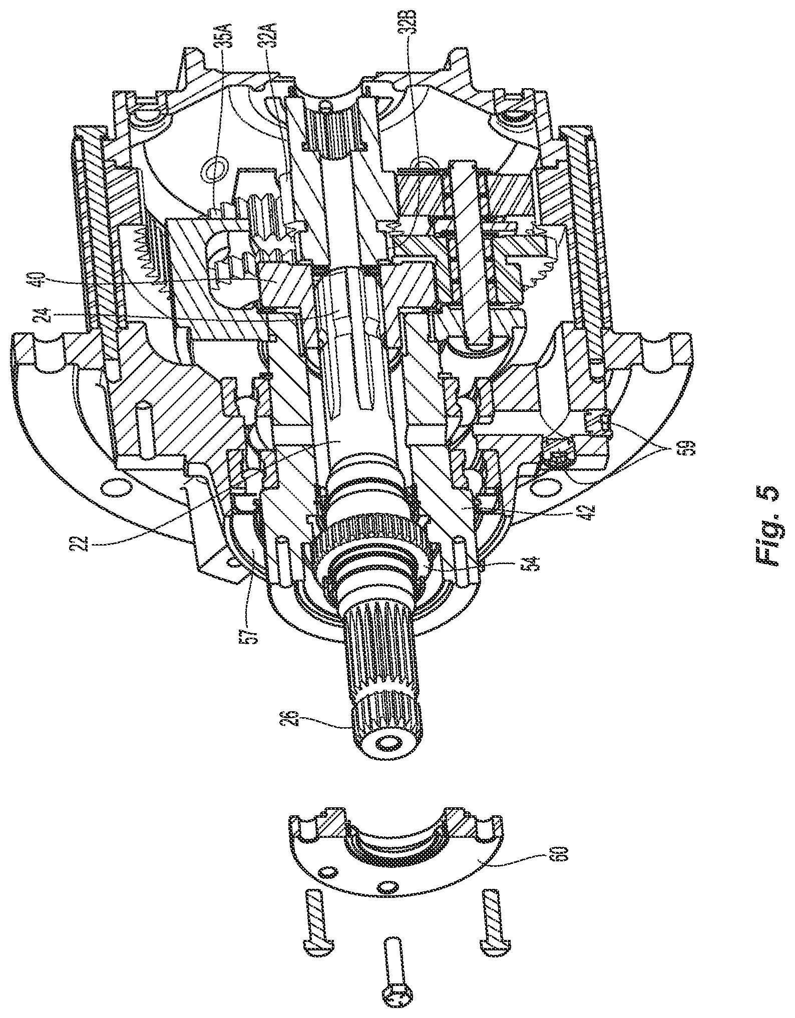 Patent US12092203 Figure 5 – Planetary gear assembly with reversible PTO shaft