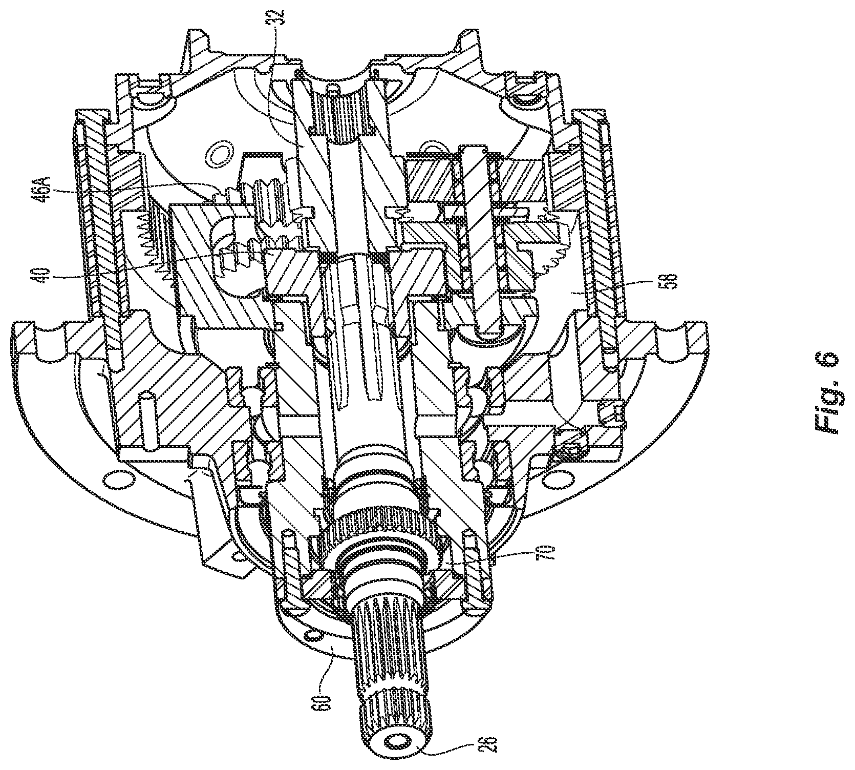 Patent US12092203 Figure 6 – Planetary gear assembly with reversible PTO shaft