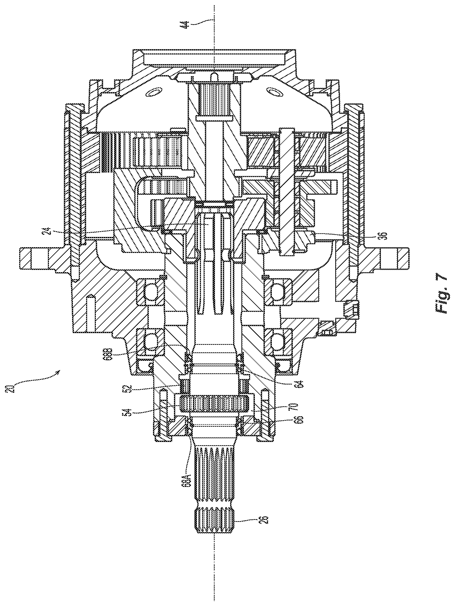 Patent US12092203 Figure 7 – Planetary gear assembly with reversible PTO shaft