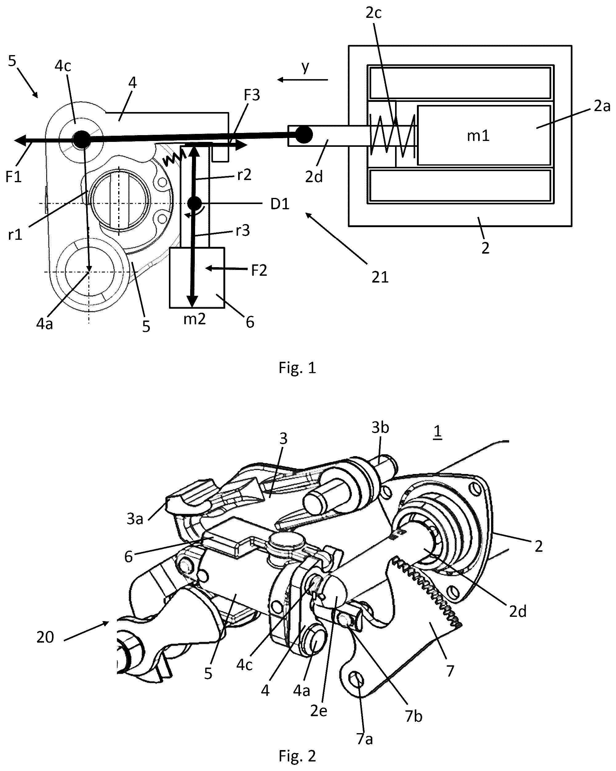 Patent US12092212 Figure 1 – Parking brake assembly with emergency actuator with passive acceleration compensation, and method for preventing undesired triggering of the emergency actuator