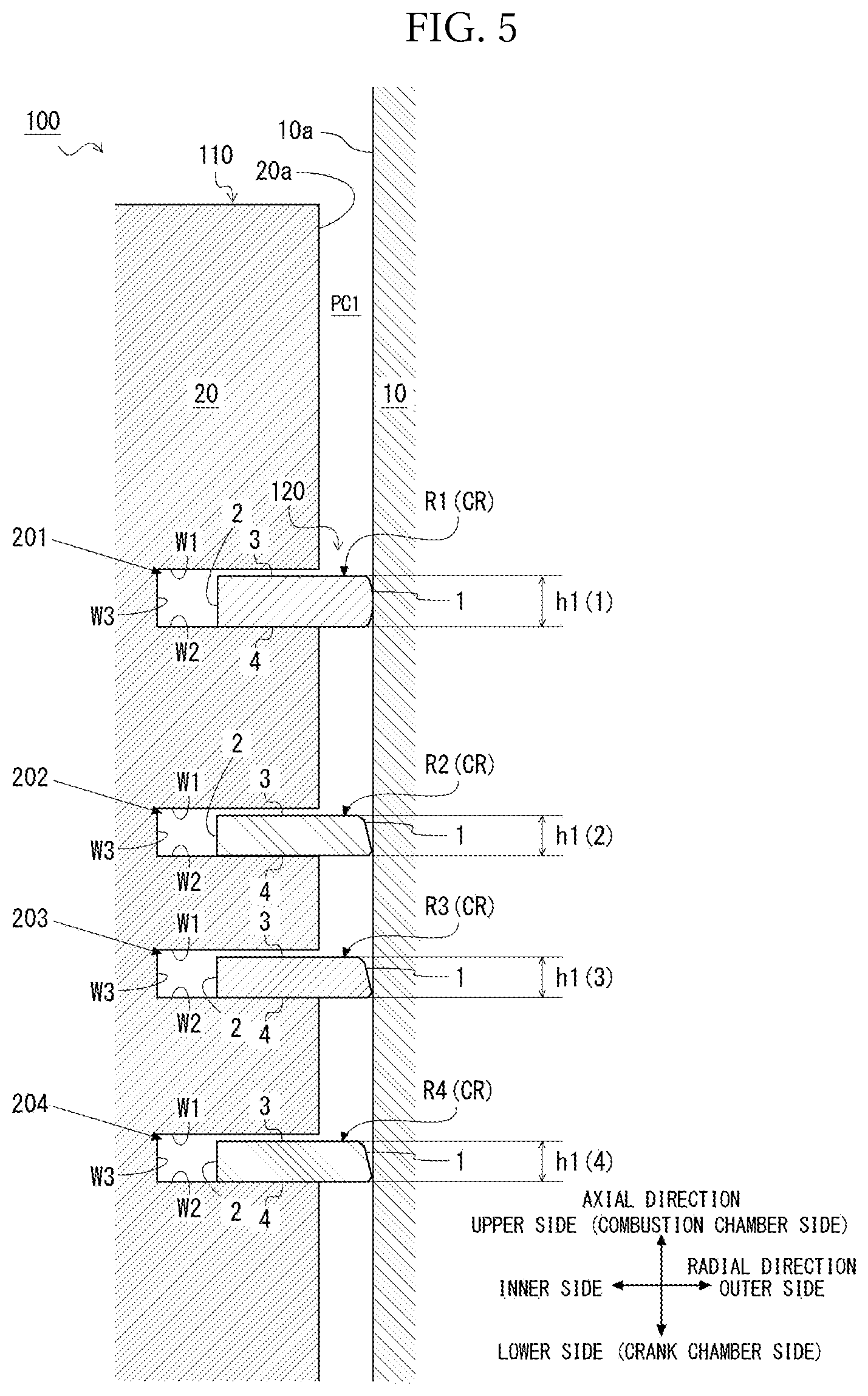 Patent US12092222 Figure 5 – Piston ring combination, and internal combustion engine