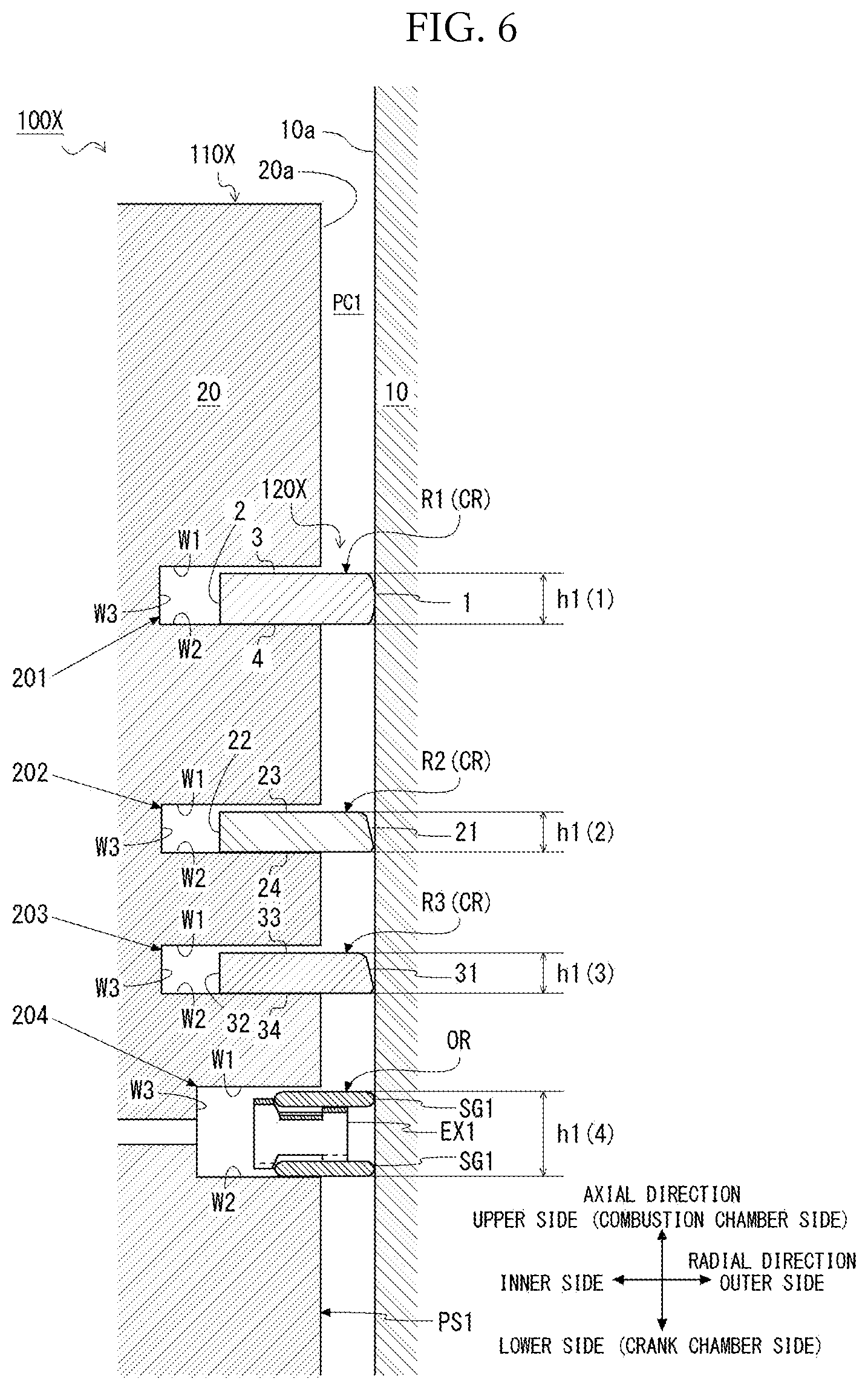 Patent US12092222 Figure 6 – Piston ring combination, and internal combustion engine