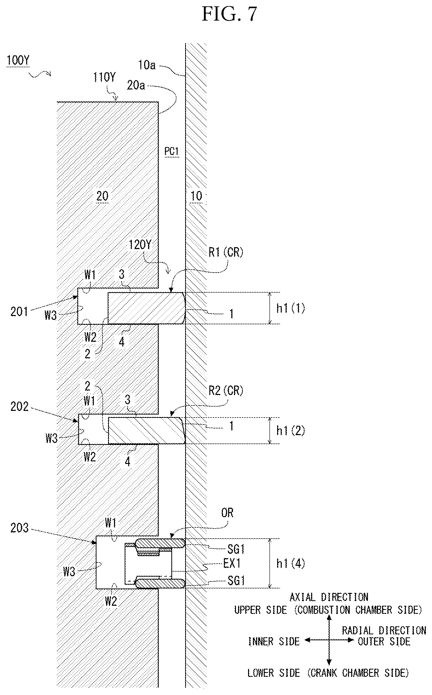 Patent US12092222 Figure 7 – Piston ring combination, and internal combustion engine