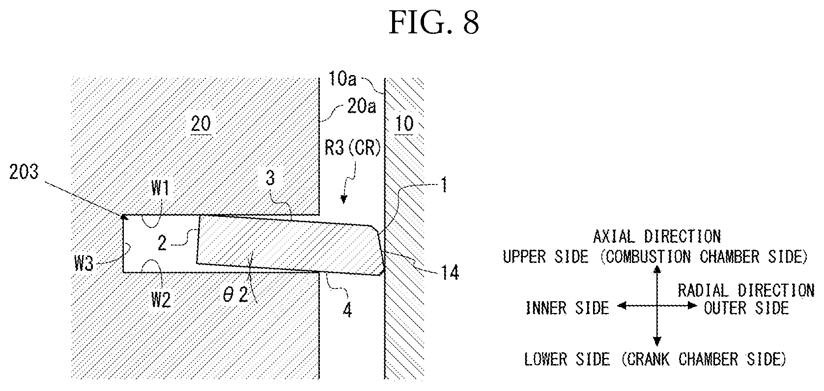 Patent US12092222 Figure 8 – Piston ring combination, and internal combustion engine
