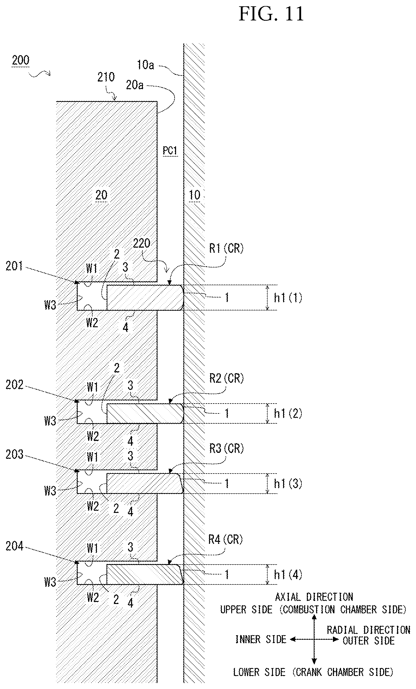 Patent US12092222 Figure 11 – Piston ring combination, and internal combustion engine