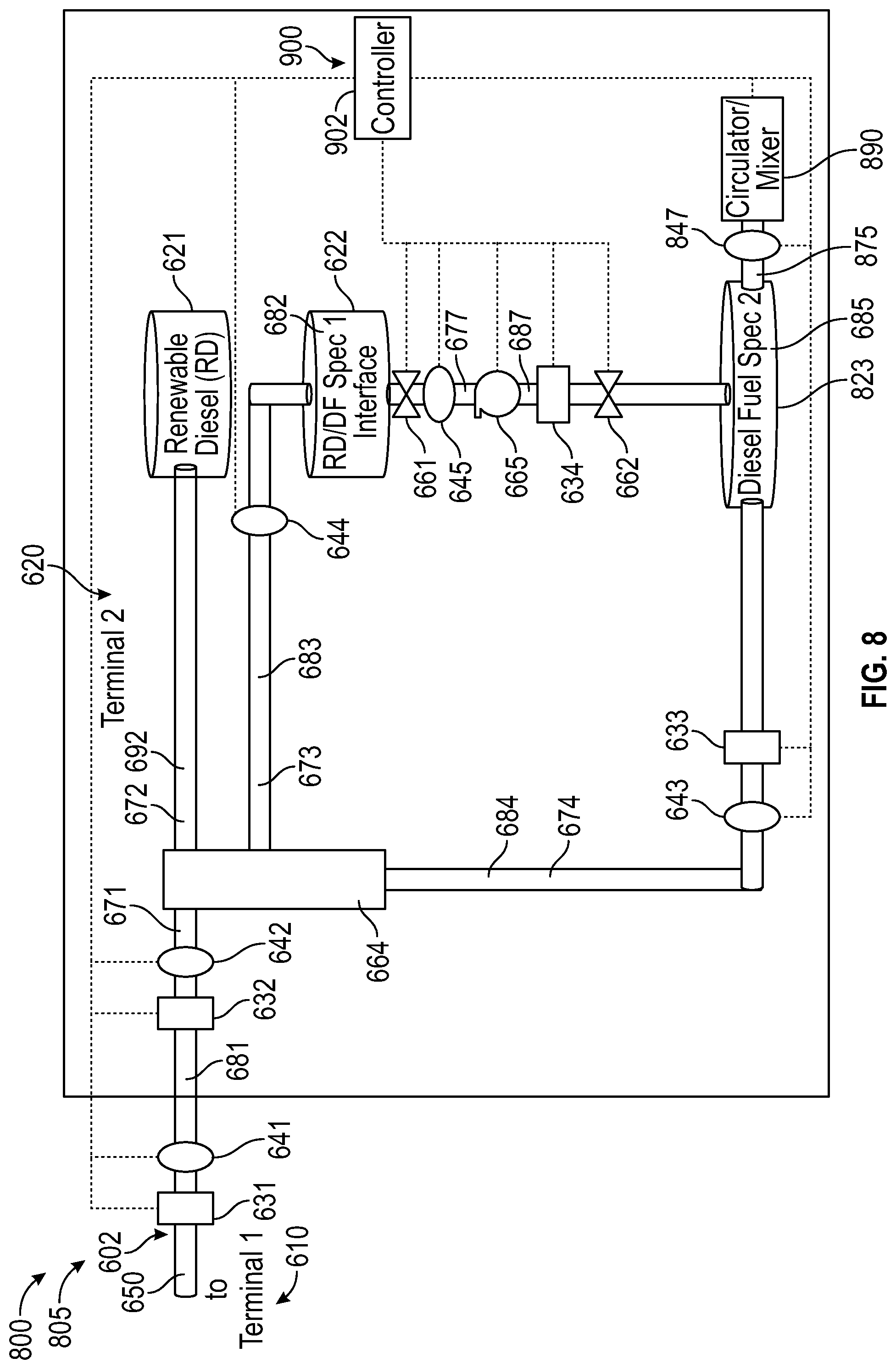 Patent US12092270 Figure 8 – Renewable diesel interface recombination