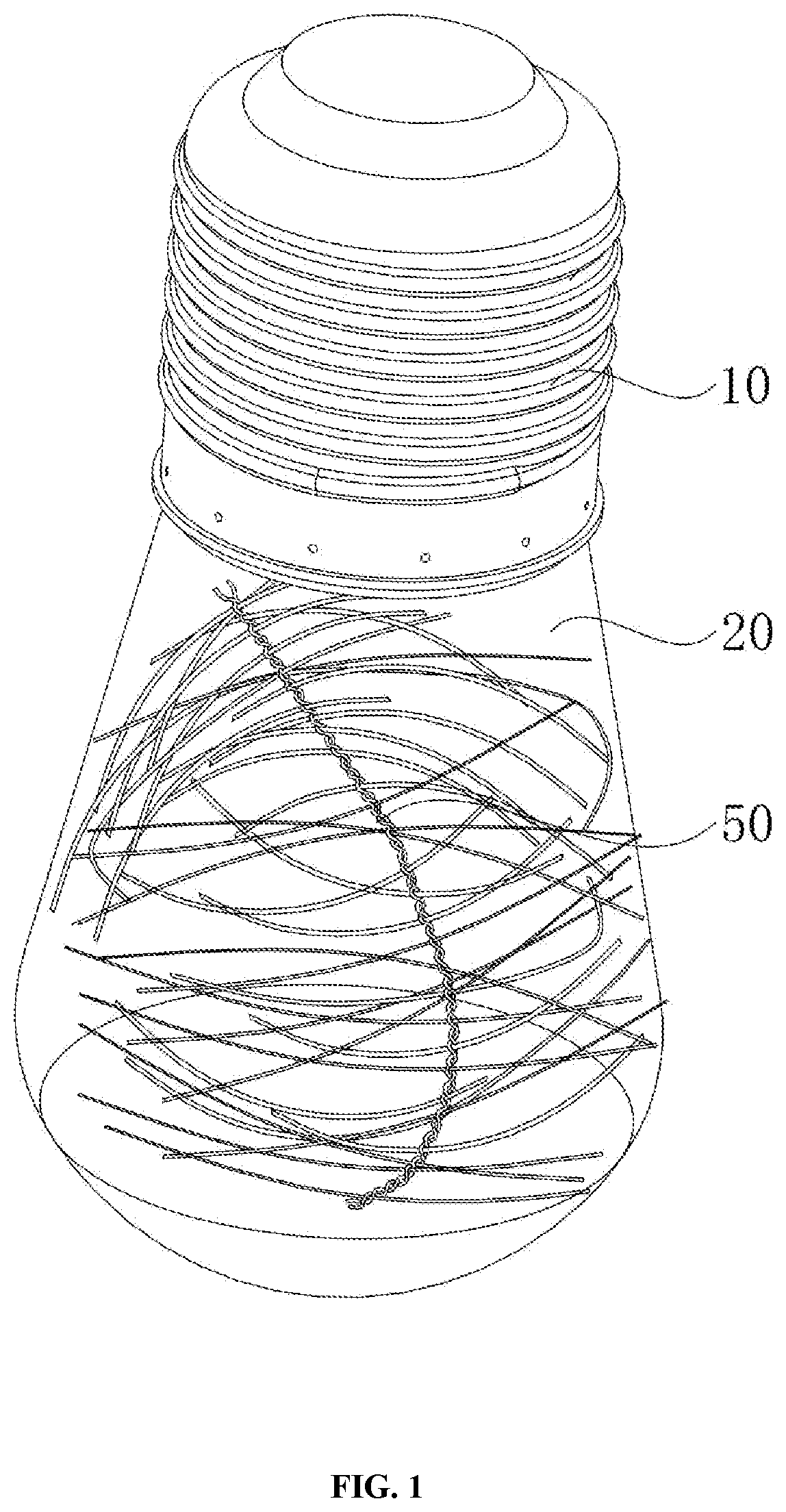 Patent US12092273 Figure 1 – Simple fluorescent filament multi-color lamp bulb