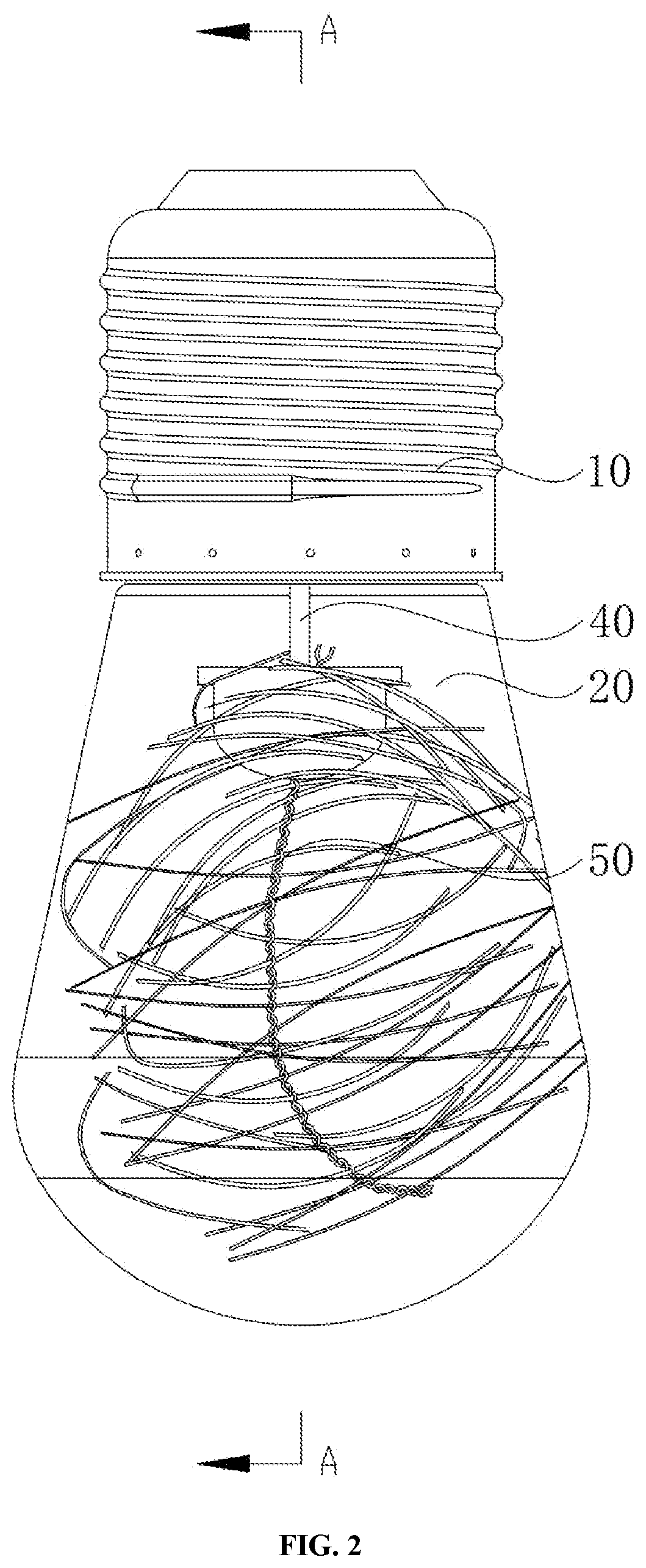 Patent US12092273 Figure 2 – Simple fluorescent filament multi-color lamp bulb