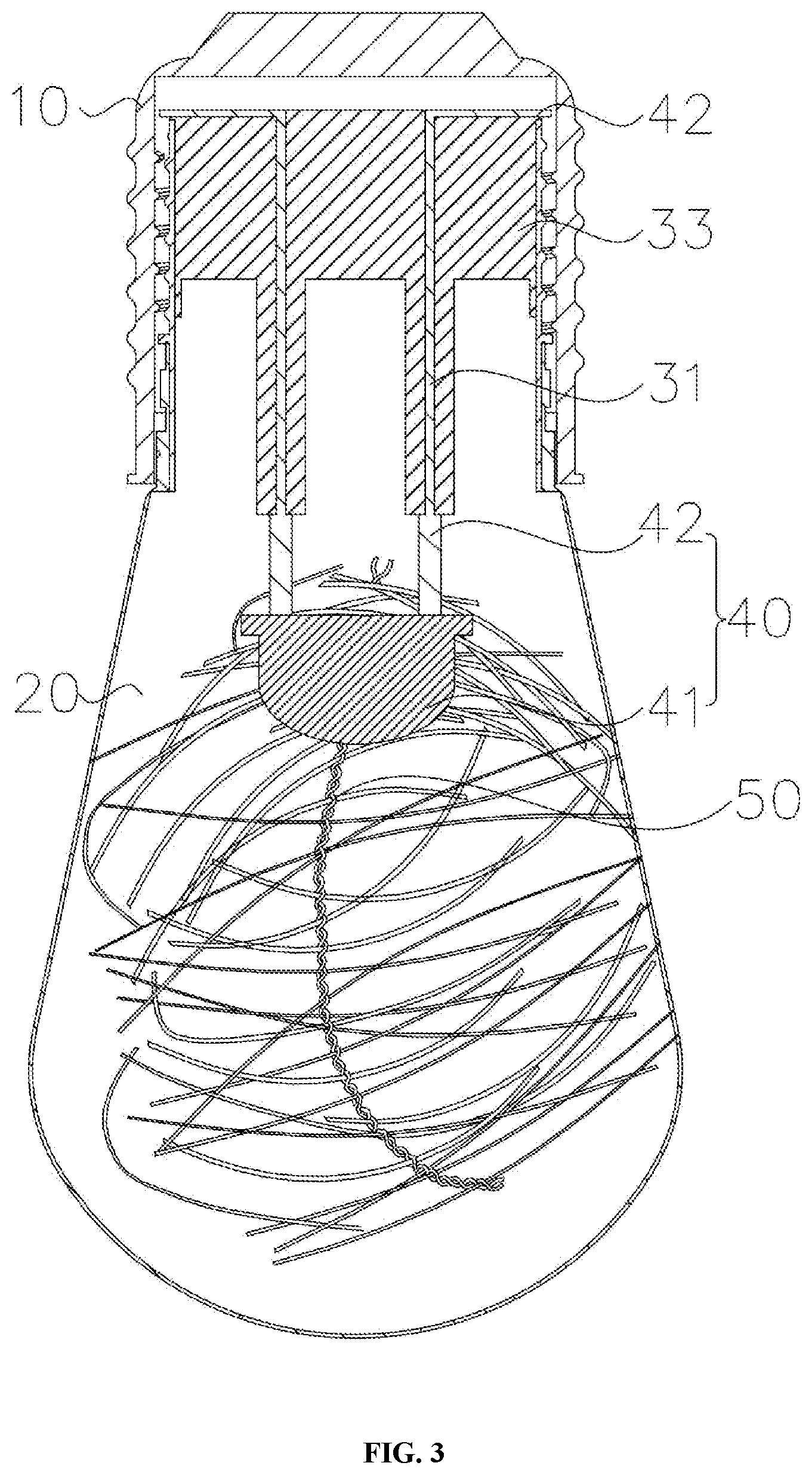 Patent US12092273 Figure 3 – Simple fluorescent filament multi-color lamp bulb
