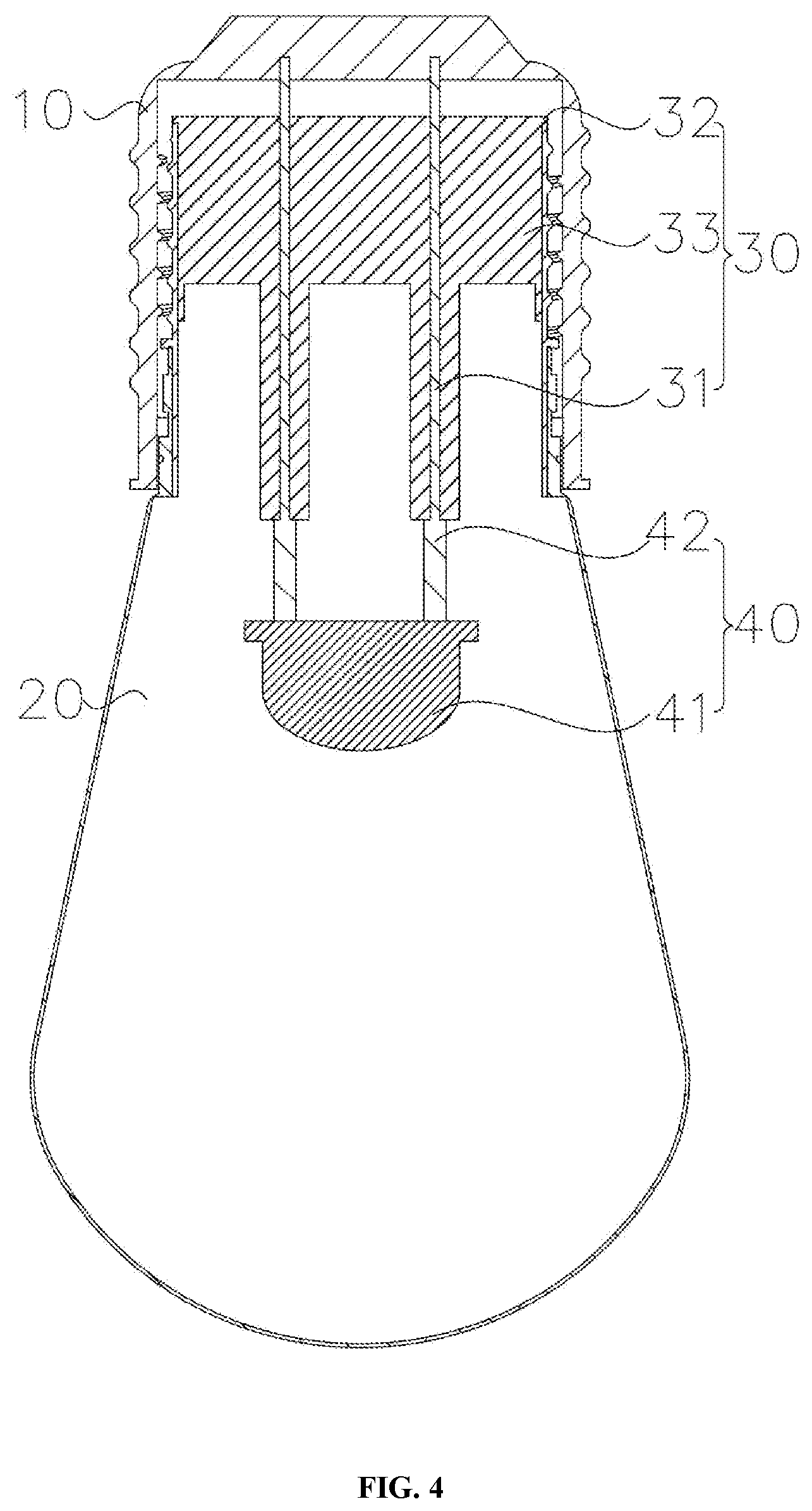 Patent US12092273 Figure 4 – Simple fluorescent filament multi-color lamp bulb