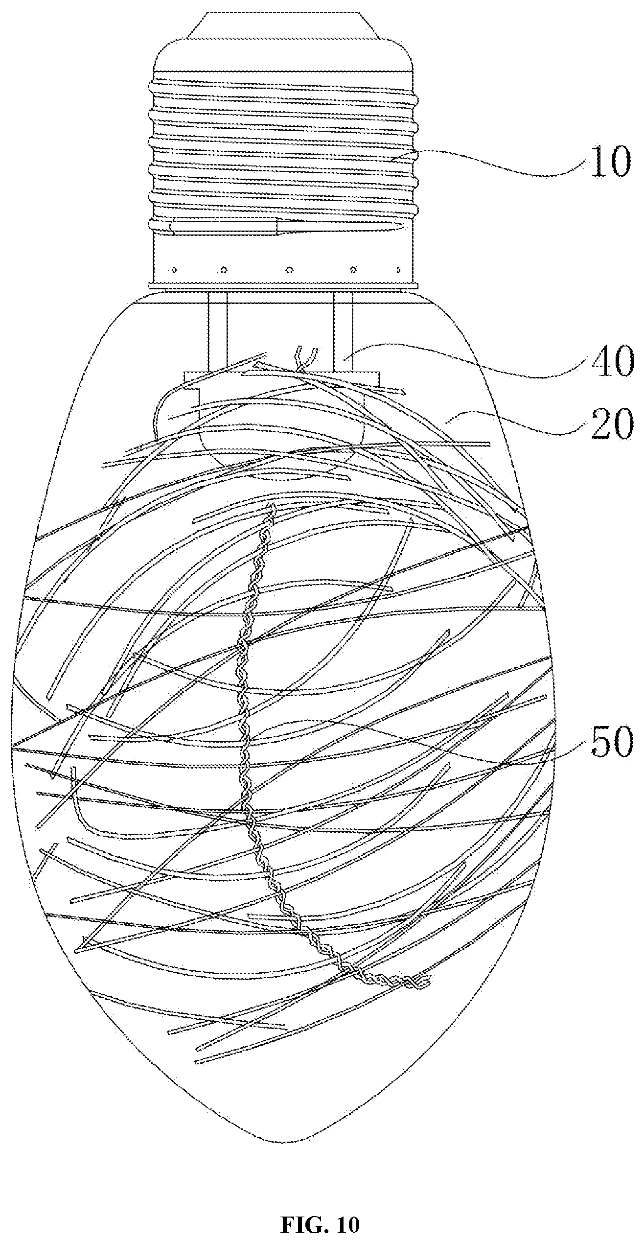 Patent US12092273 Figure 10 – Simple fluorescent filament multi-color lamp bulb