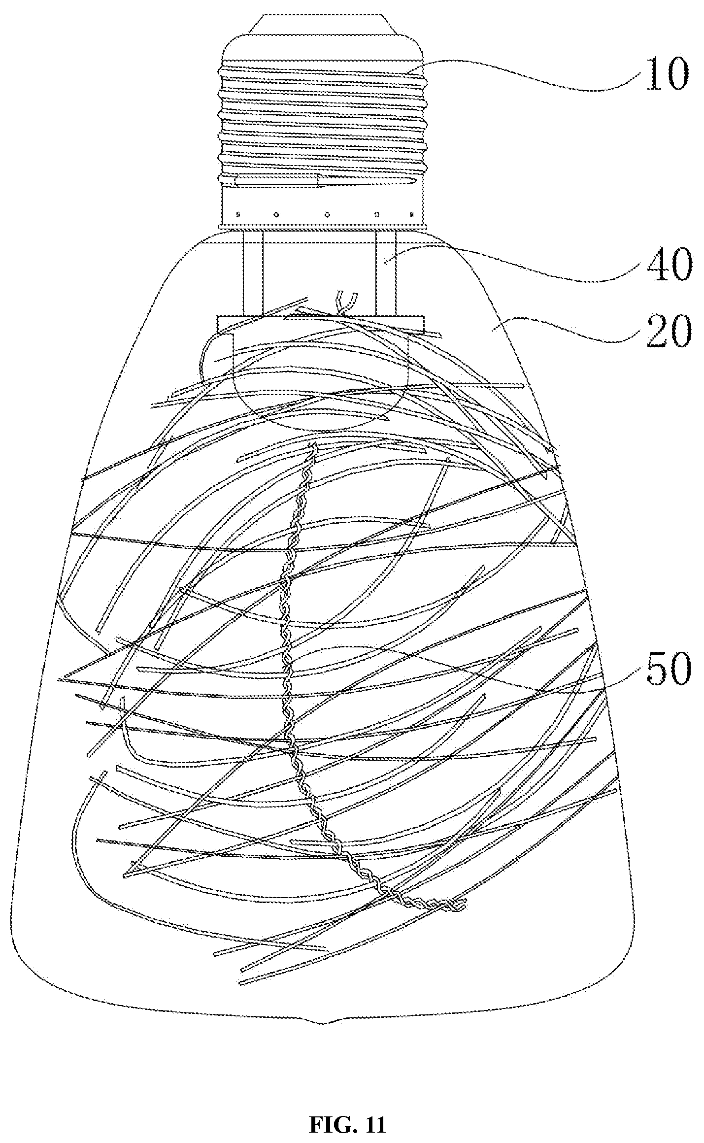 Patent US12092273 Figure 11 – Simple fluorescent filament multi-color lamp bulb