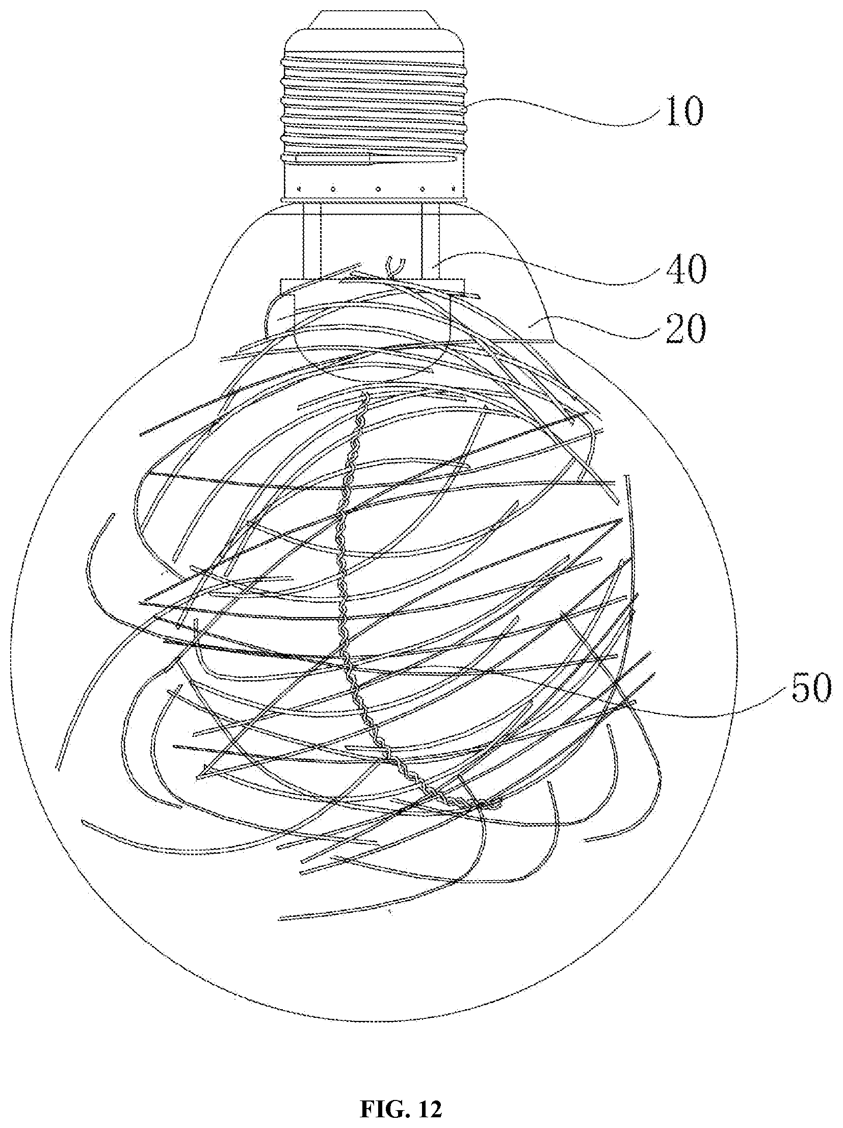 Patent US12092273 Figure 12 – Simple fluorescent filament multi-color lamp bulb
