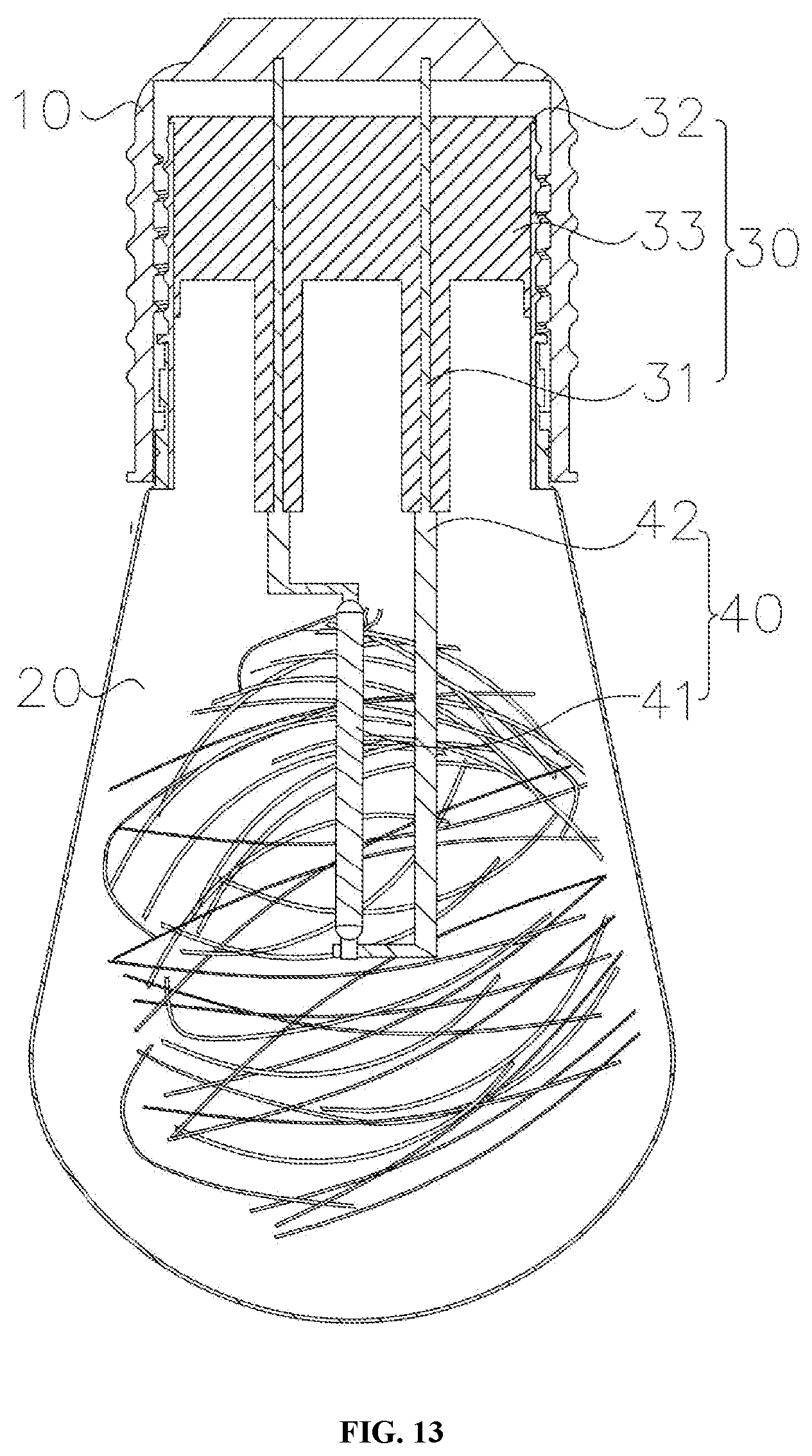 Patent US12092273 Figure 13 – Simple fluorescent filament multi-color lamp bulb