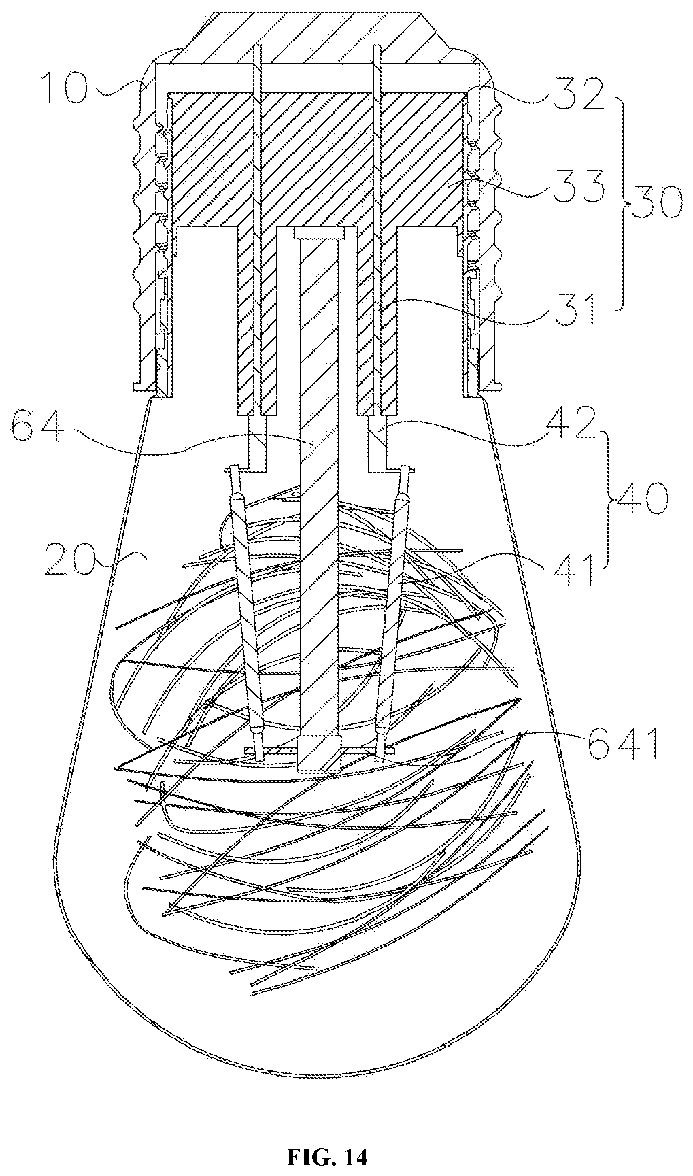 Patent US12092273 Figure 14 – Simple fluorescent filament multi-color lamp bulb