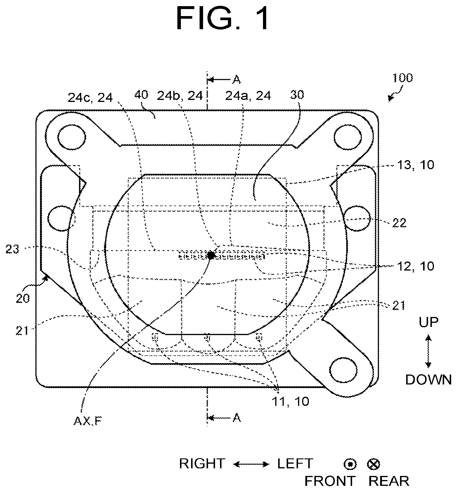 Patent US12092283 Figure 1 – Vehicular headlamp with coplanar low-beam and high-beam light sources