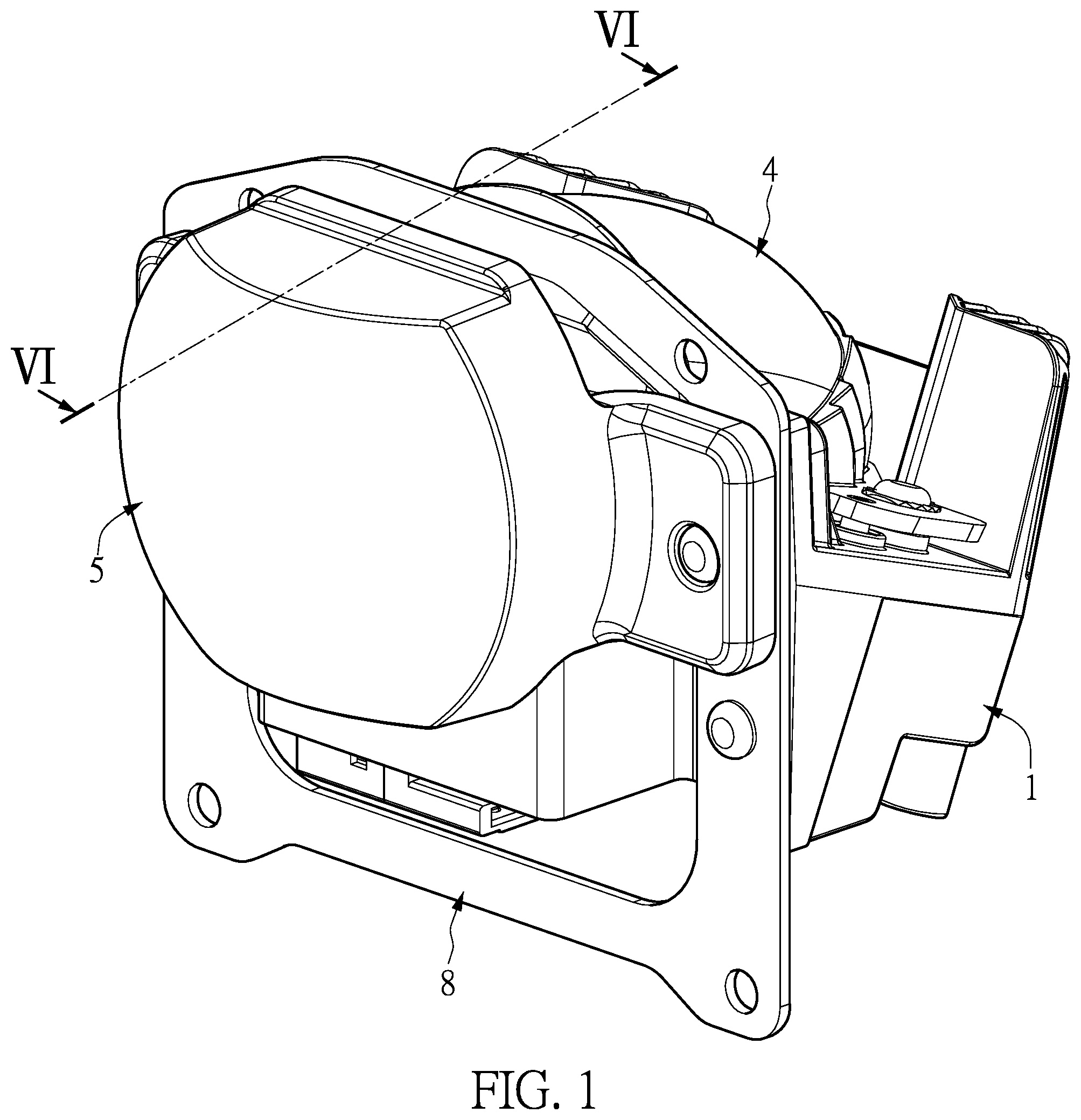 Patent US12092284 Figure 1 – Vehicle lamp having switching structure for low-beam and high-beam headlights