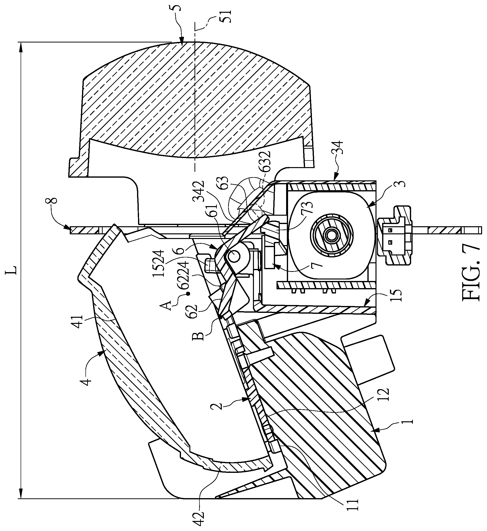 Patent US12092284 Figure 7 – Vehicle lamp having switching structure for low-beam and high-beam headlights