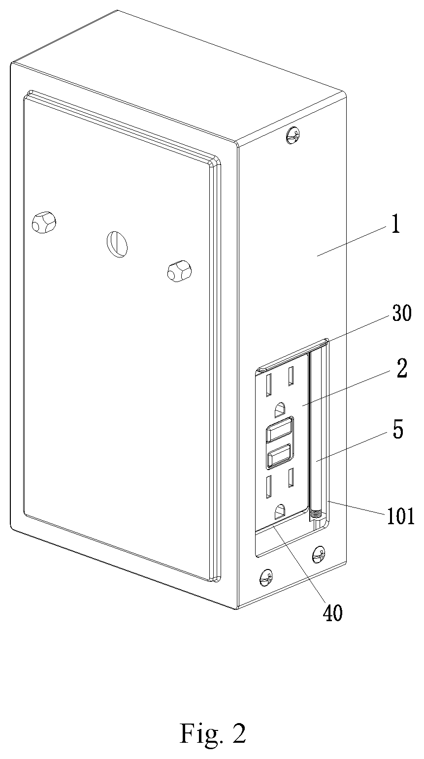 Patent US12092290 Figure 2 – Lamp wall seat with door panel and waterproof socket and wall lamp