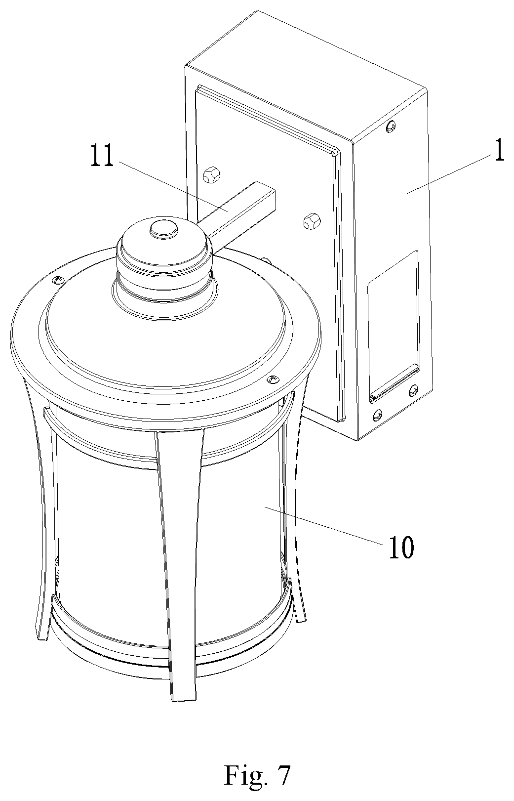 Patent US12092290 Figure 7 – Lamp wall seat with door panel and waterproof socket and wall lamp