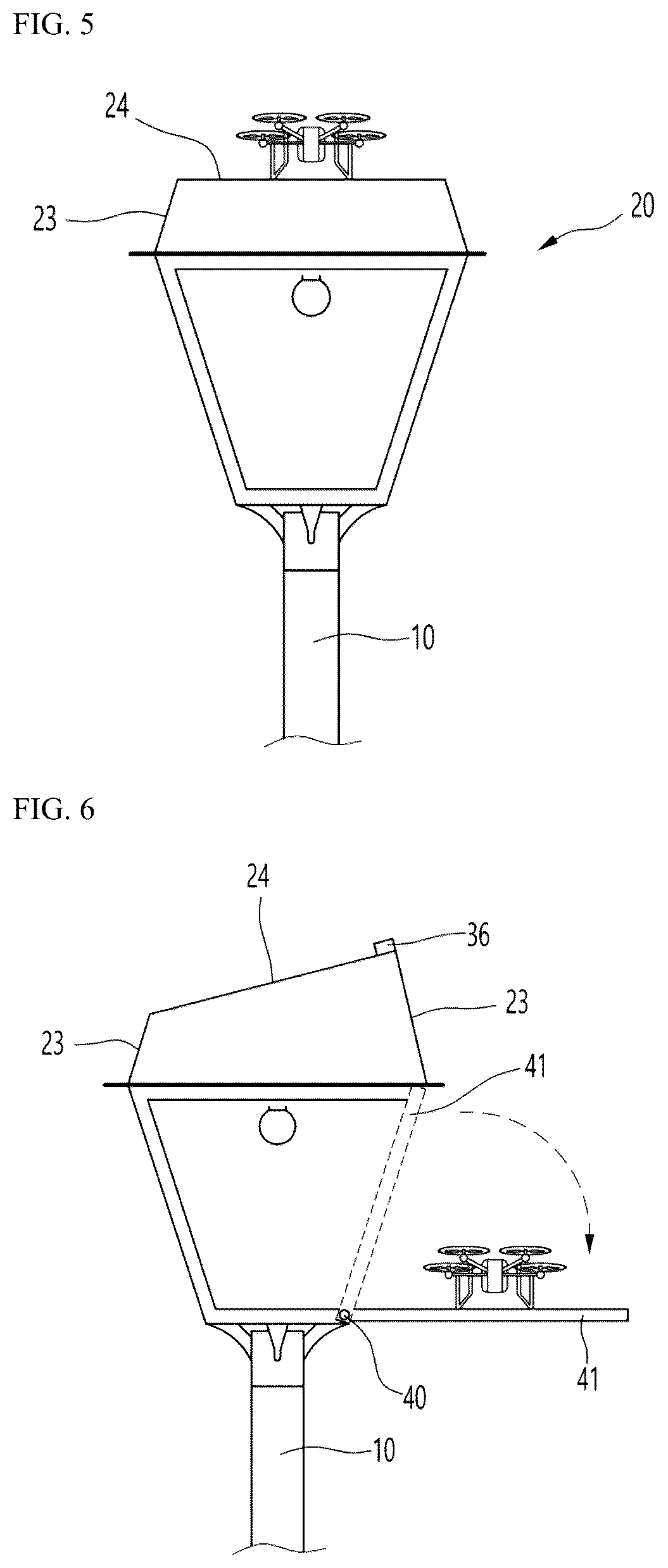 Patent US12092291 Figure 4 – Streetlight with functions of sunlight generation and station for drones