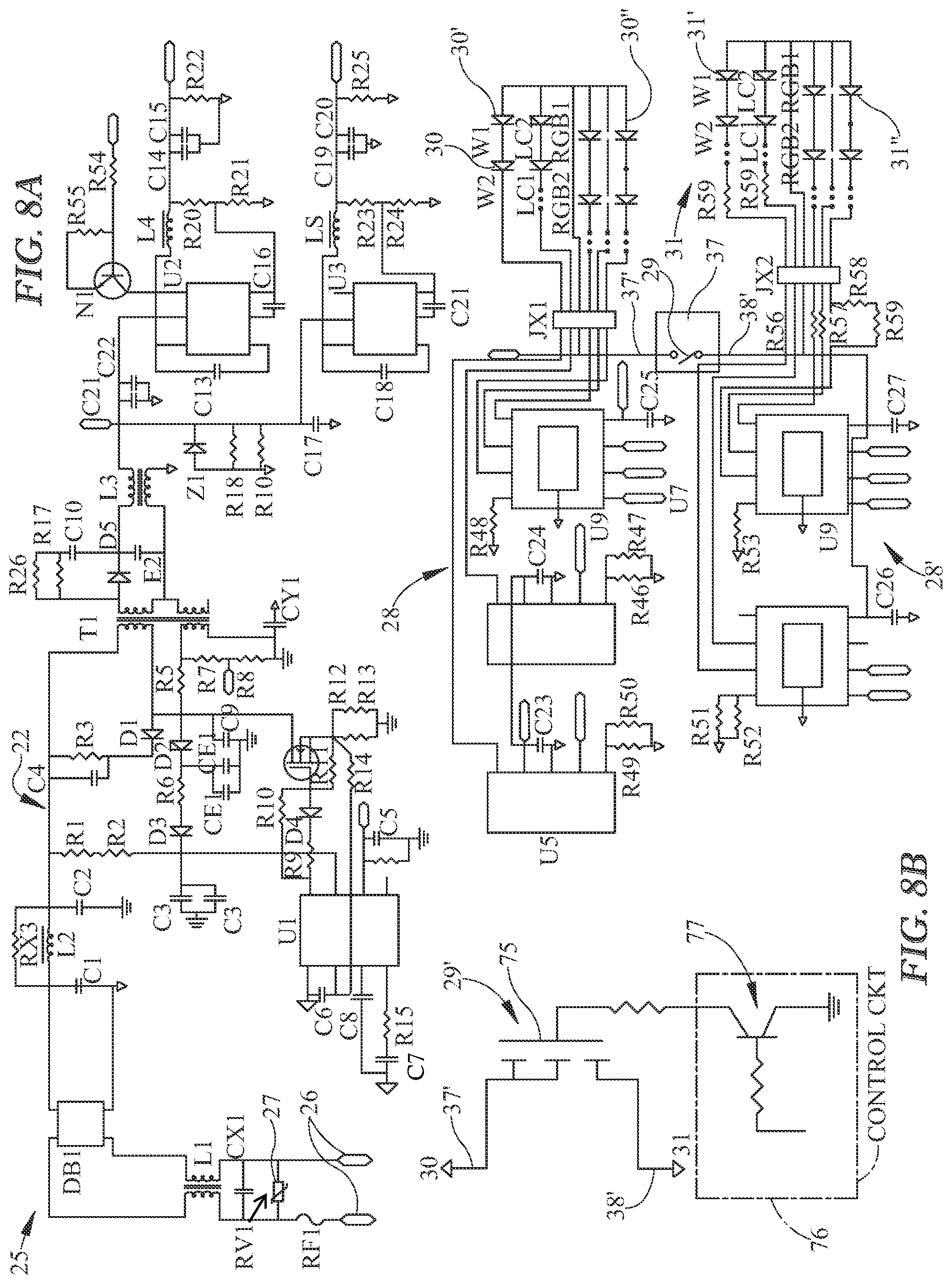 Patent US12092302 Figure 6 – LED light fixture with downlight and upper light sources