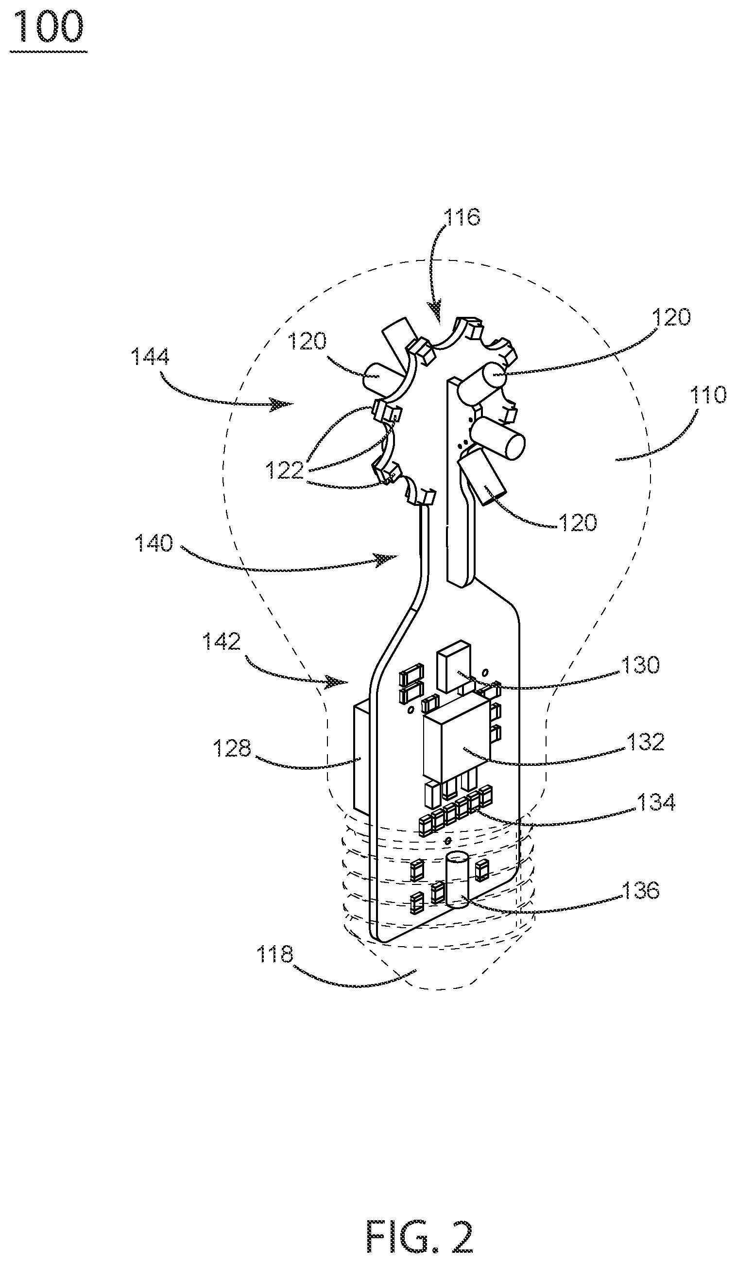 Patent US12092303 Figure 2 – Light bulb with combination incandescent and LED illumination
