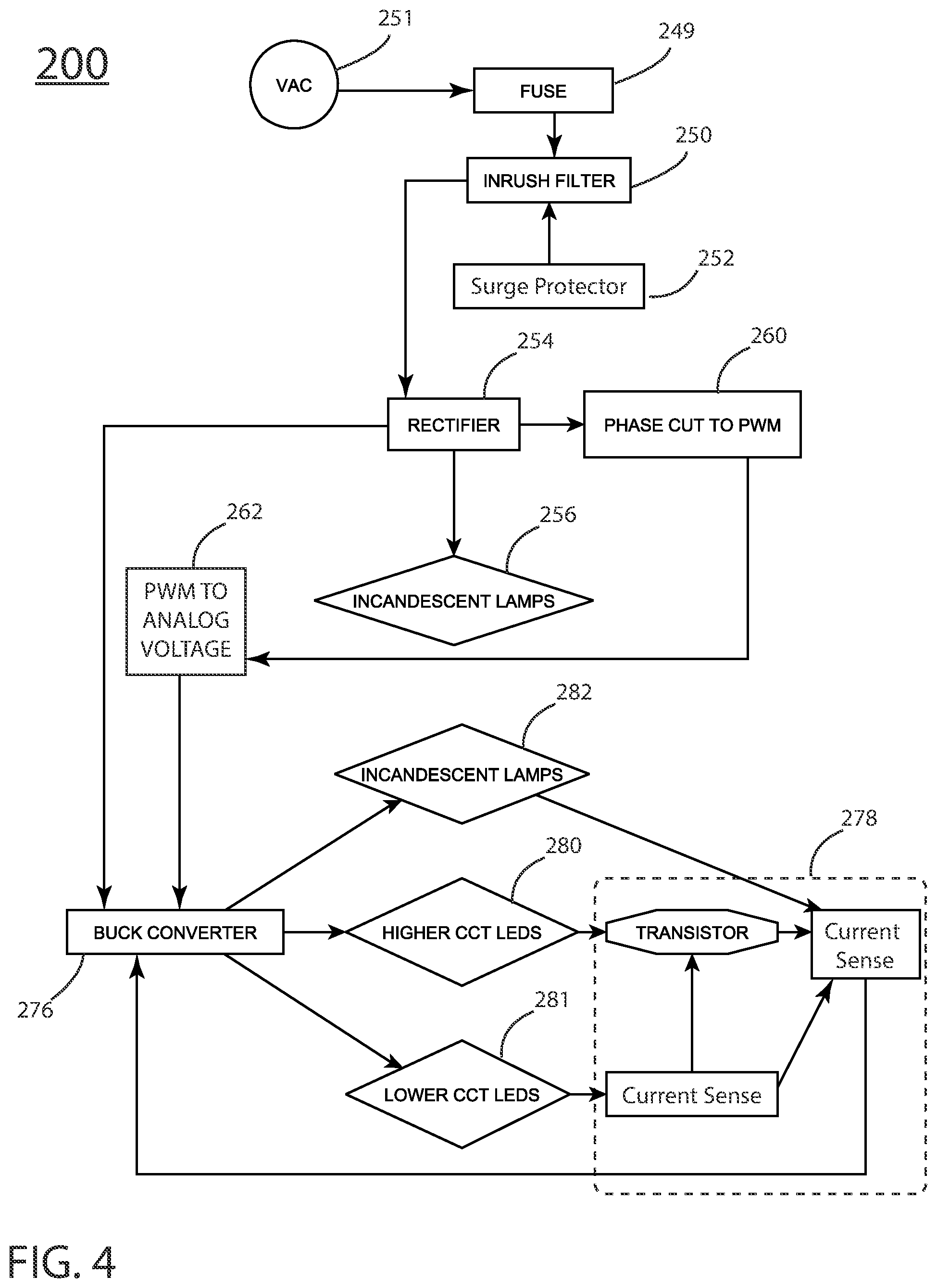 Patent US12092303 Figure 4 – Light bulb with combination incandescent and LED illumination