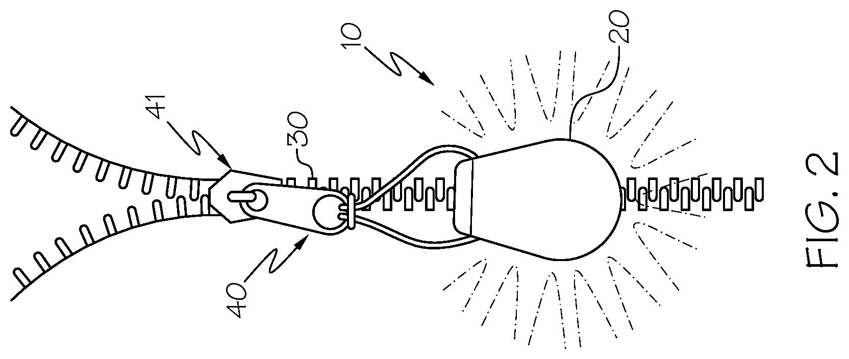 Patent US12092311 Figure 2 – Wearable illumination devices and illuminating zipper pulls