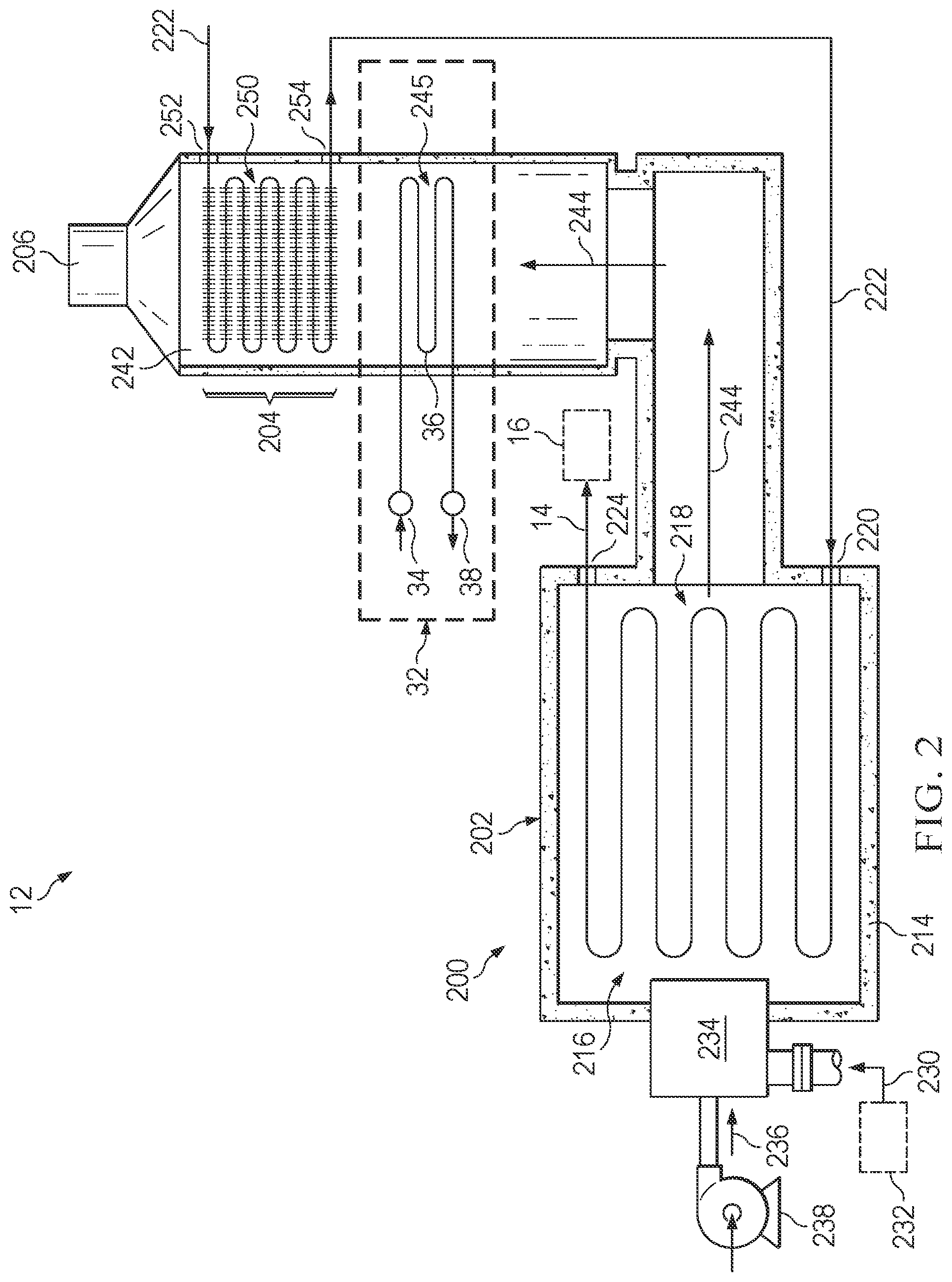Patent US12092322 Figure 2 – Steam generation system with submerged superheater coil