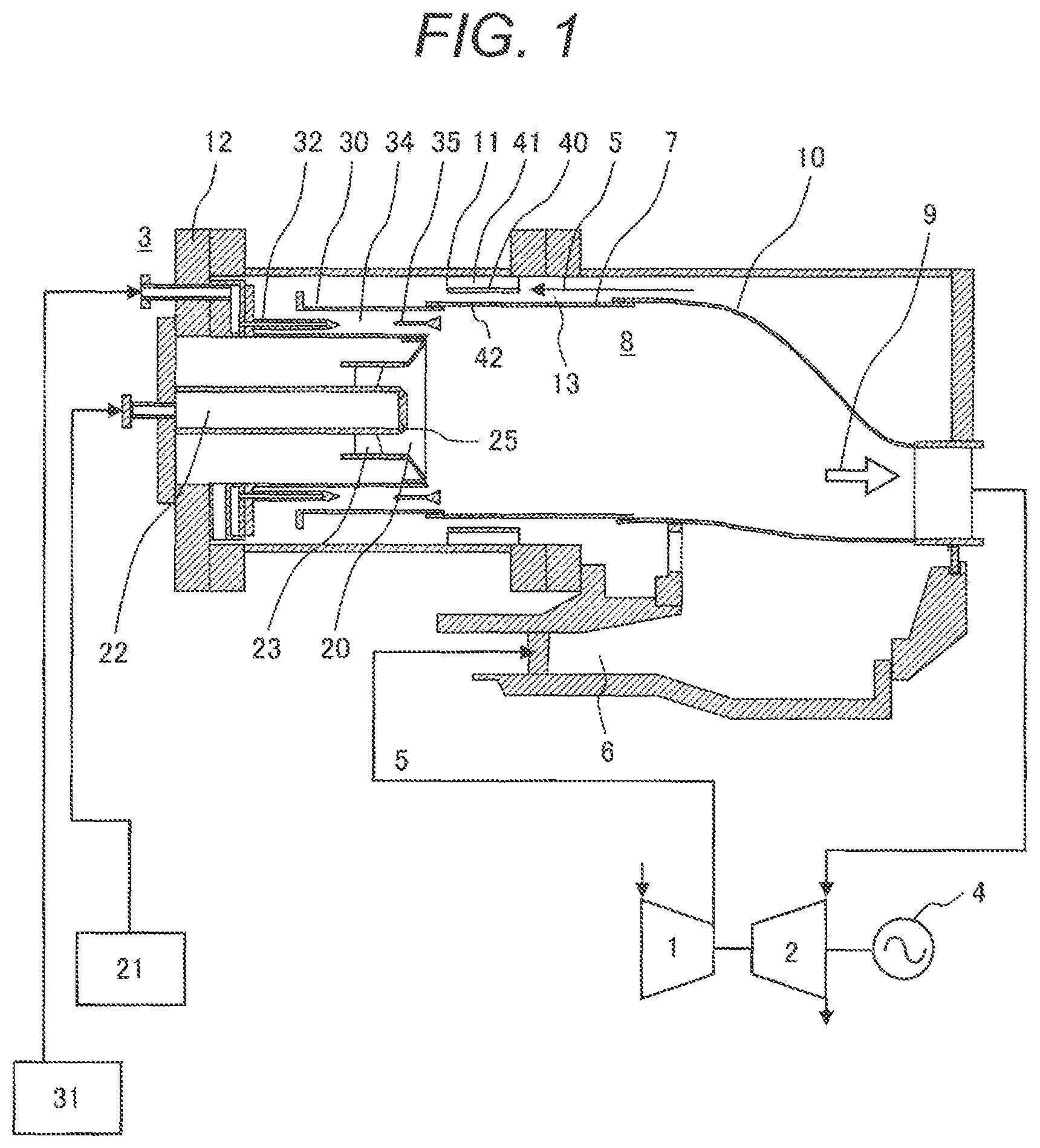 Patent US12092330 Figure 1 – Gas turbine combuster