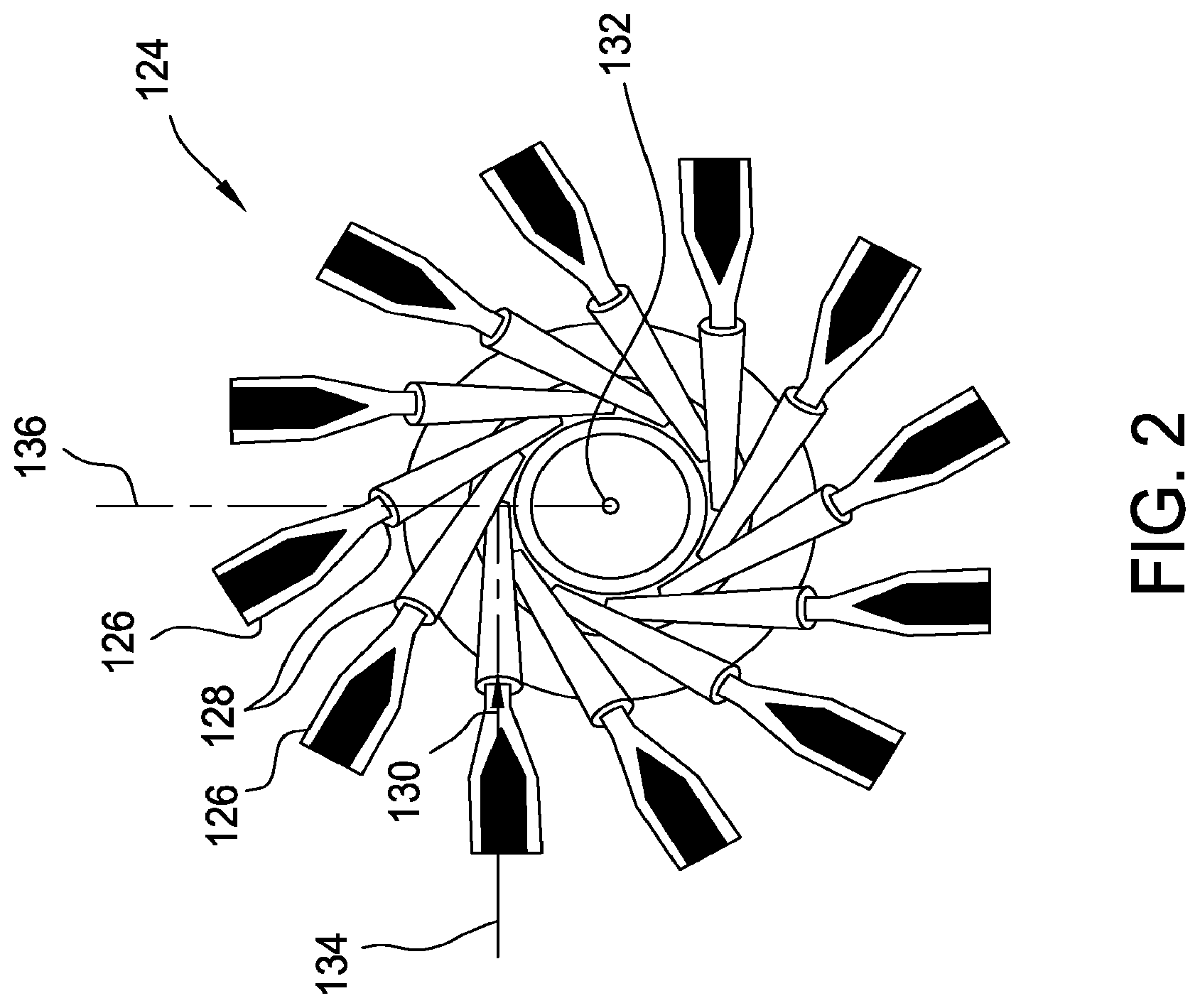 Patent US12092336 Figure 2 – Turbine engine assembly including a rotating detonation combustor