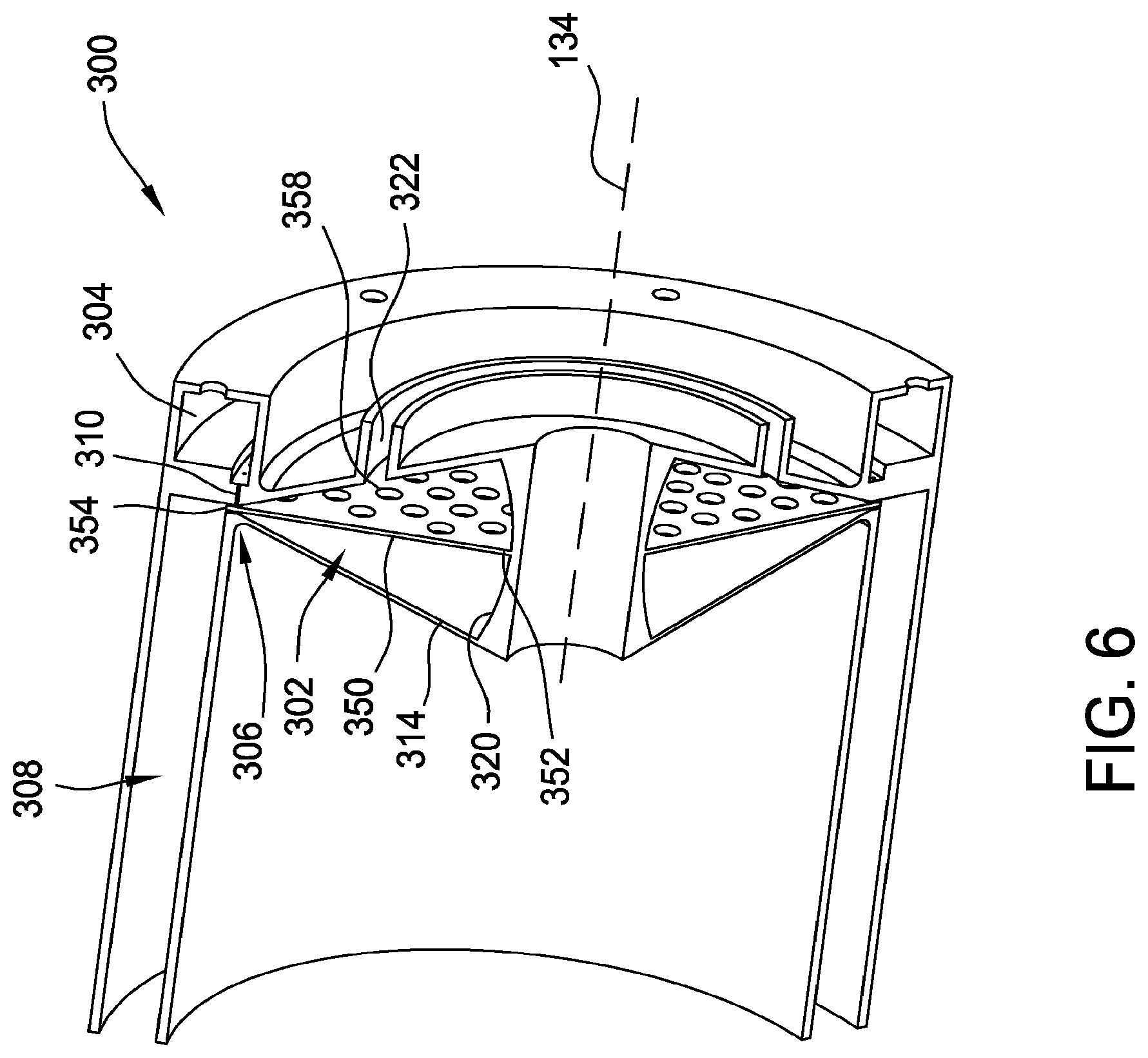 Patent US12092336 Figure 6 – Turbine engine assembly including a rotating detonation combustor
