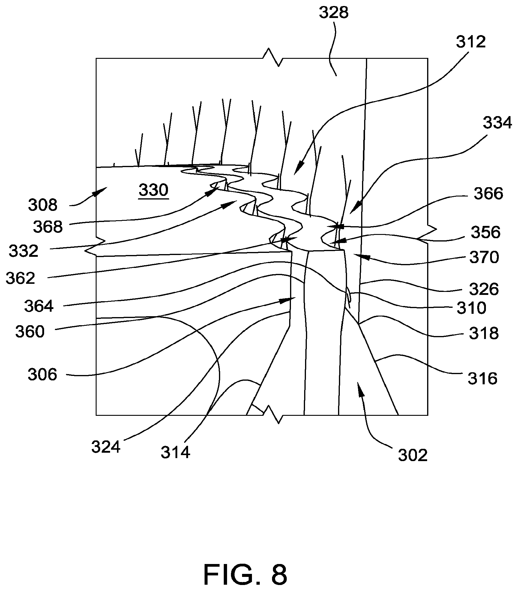 Patent US12092336 Figure 8 – Turbine engine assembly including a rotating detonation combustor