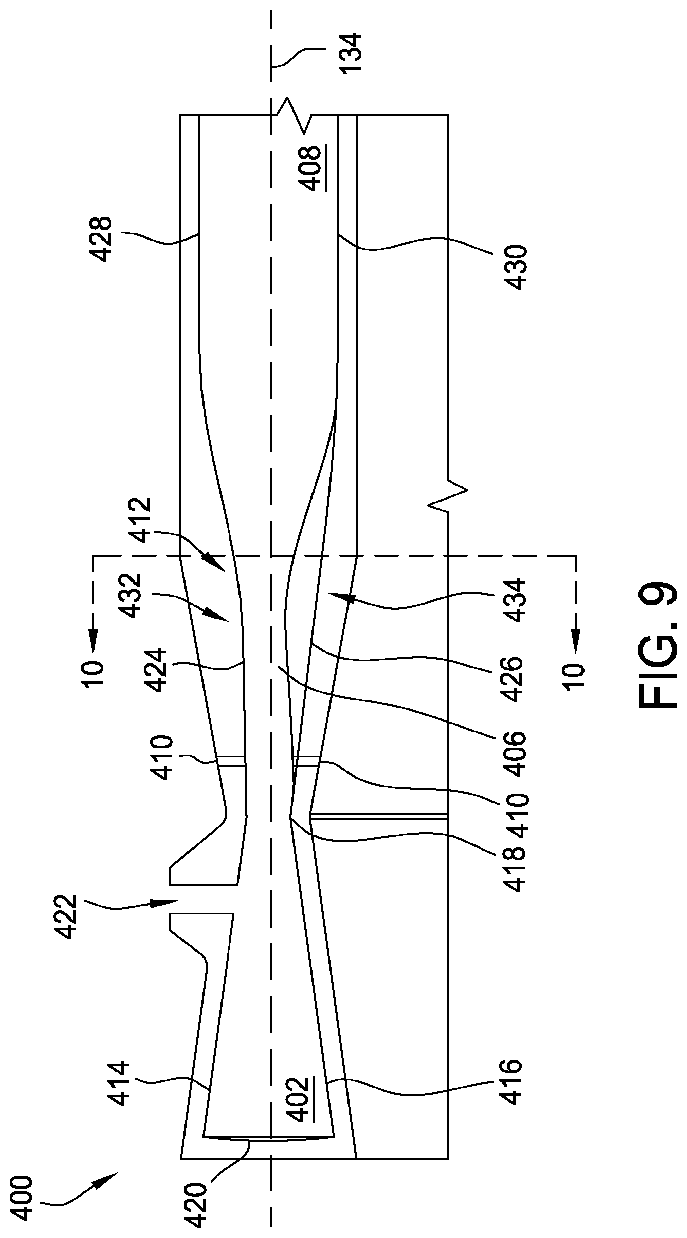 Patent US12092336 Figure 9 – Turbine engine assembly including a rotating detonation combustor