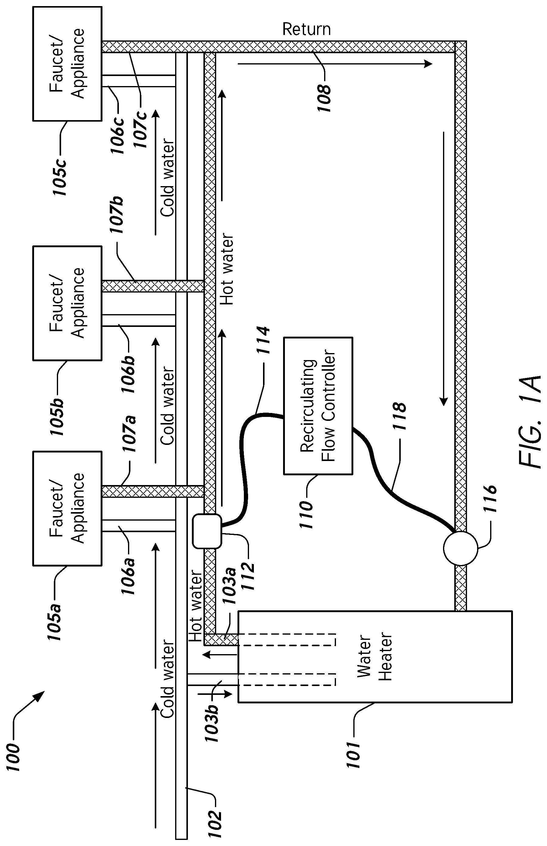 Patent US12092344 Figure 1 – Controlling hot water recirculation